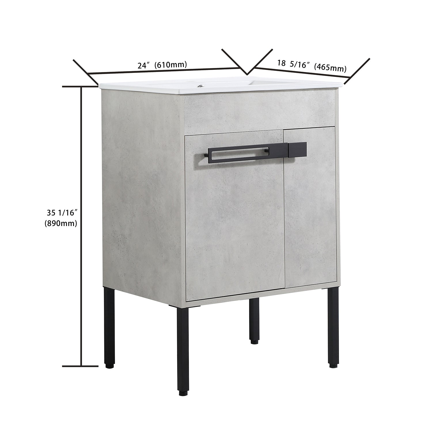 24 in. W x 18 in. D x 34 in. H Bath Vanity Set in Cement Grey with Ceramic Vanity Top in White with White Basin