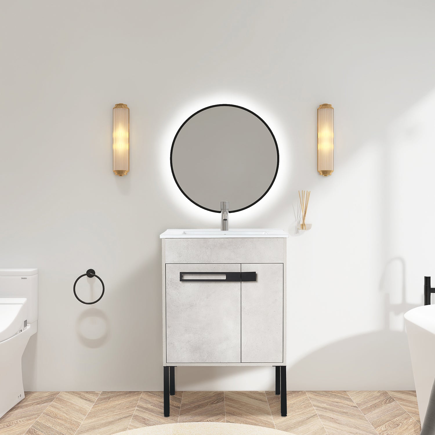 24 in. W x 18 in. D x 34 in. H Bath Vanity Set in Cement Grey with Ceramic Vanity Top in White with White Basin