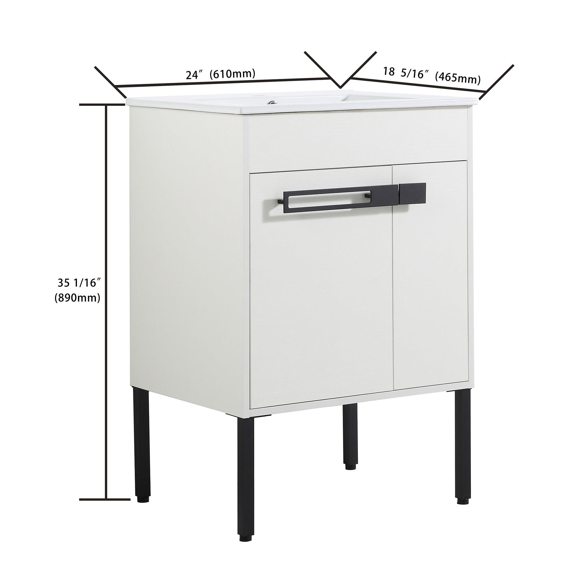 24 in. W x 18 in. D x 35 in. H Bath Vanity Set in White with Cultured Marble Vanity Top in White with White Basin
