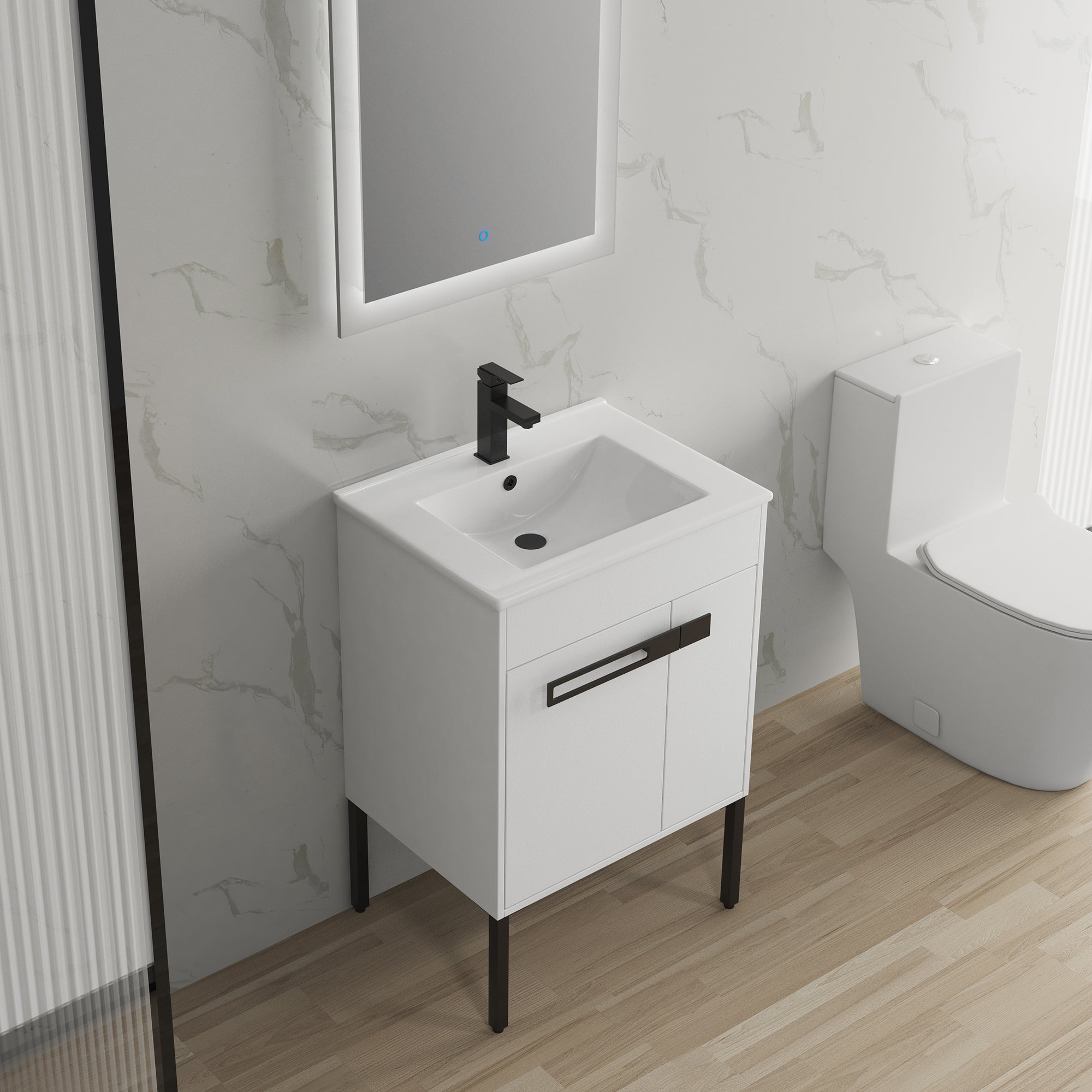 24 in. W x 18 in. D x 35 in. H Bath Vanity Set in White with Cultured Marble Vanity Top in White with White Basin