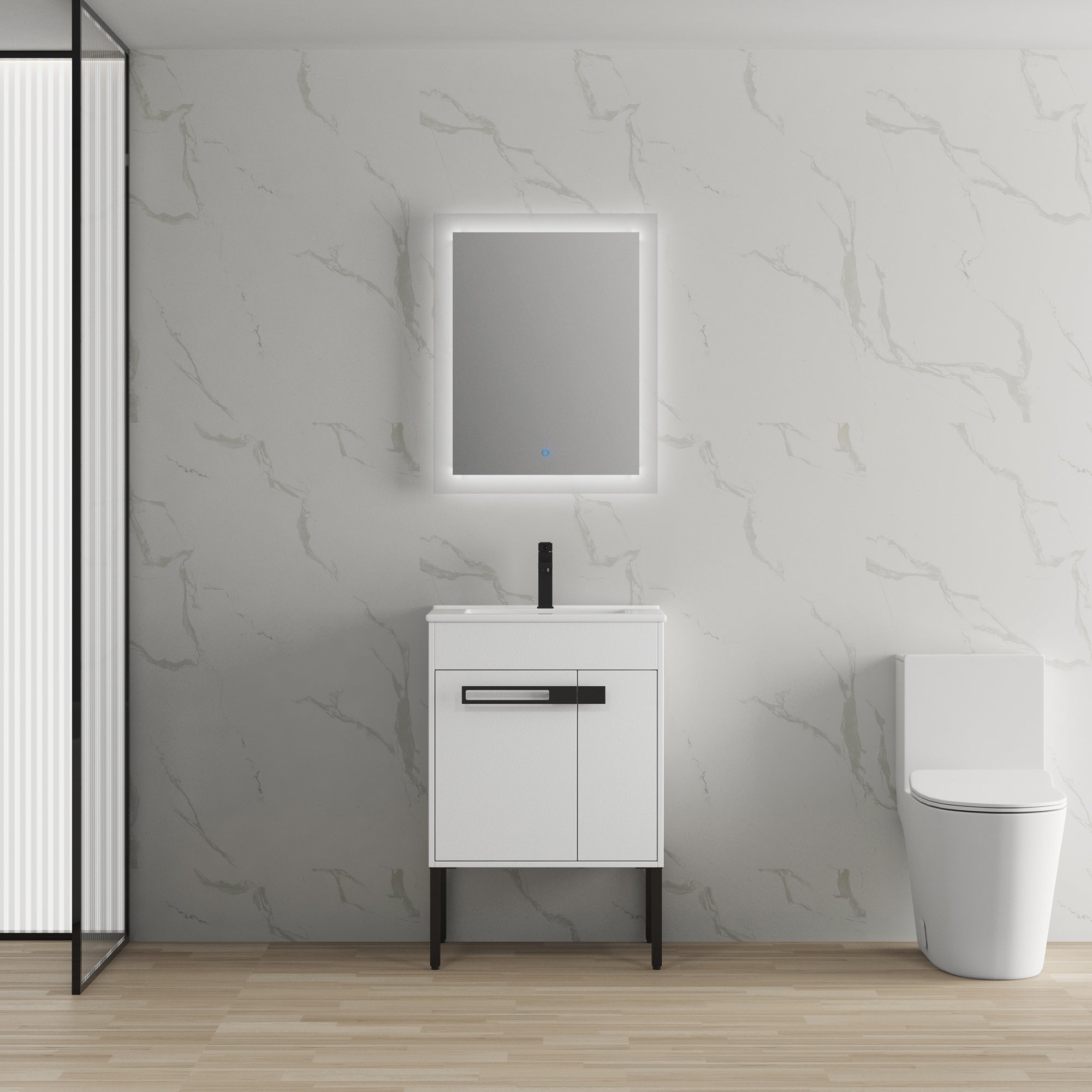24 in. W x 18 in. D x 35 in. H Bath Vanity Set in White with Cultured Marble Vanity Top in White with White Basin