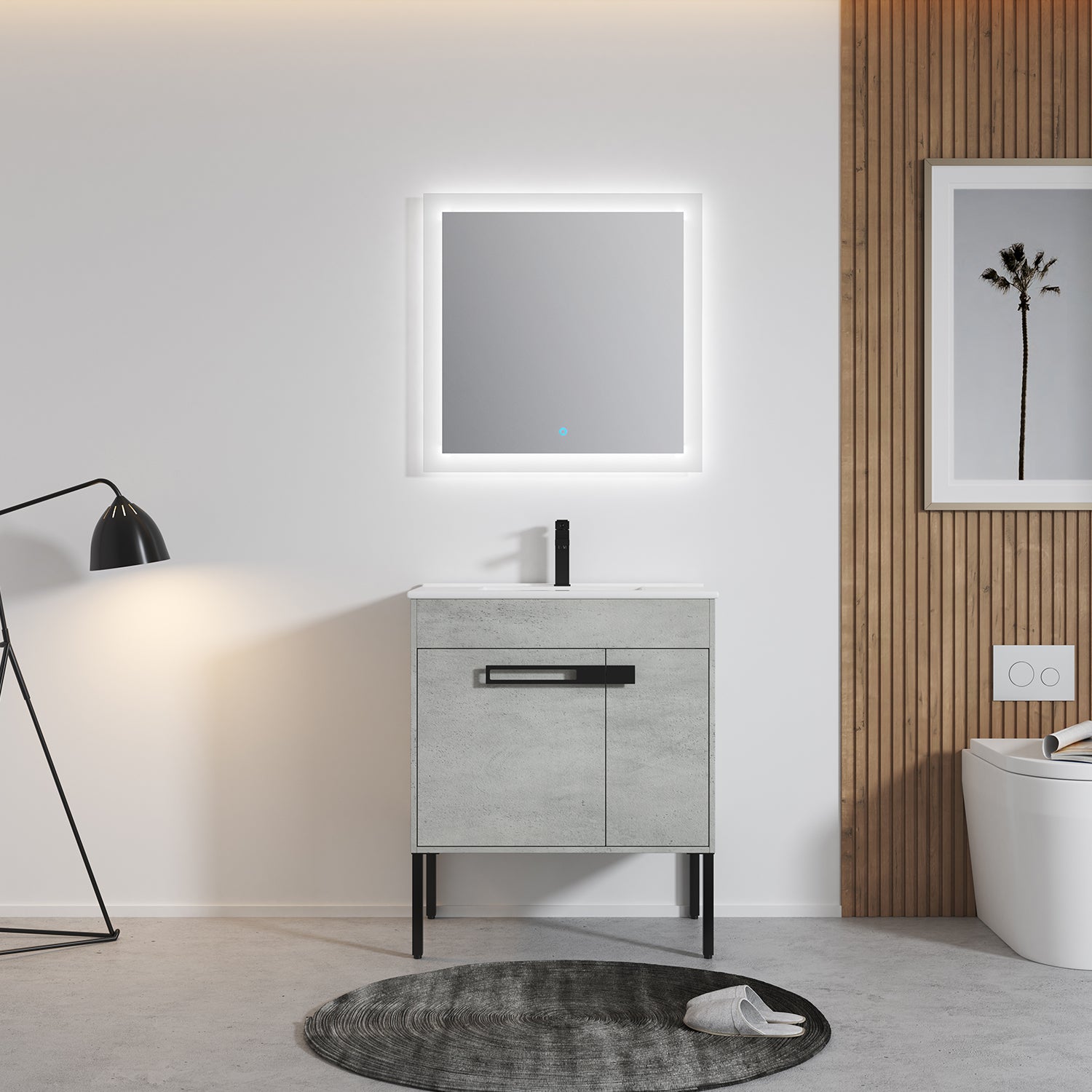 29.9 in. W x 18 in. D x 34 in. H Bath Vanity Set in Cement Grey with Ceramic Vanity Top in White with White Basin