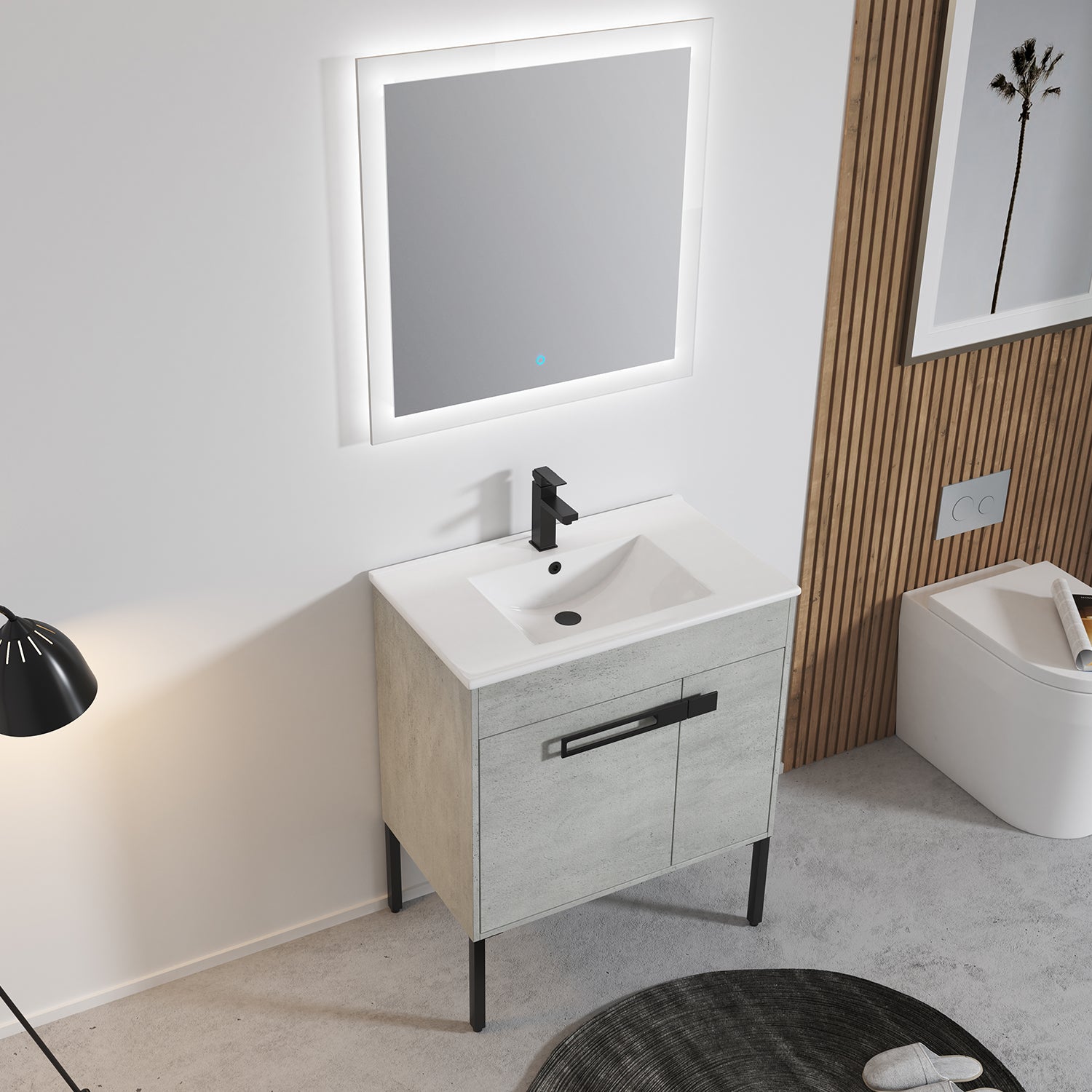 30 in. W x 18 in. D x 34 in. H Bath Vanity Set in Cement Grey with Ceramic Vanity Top in White with White Basin