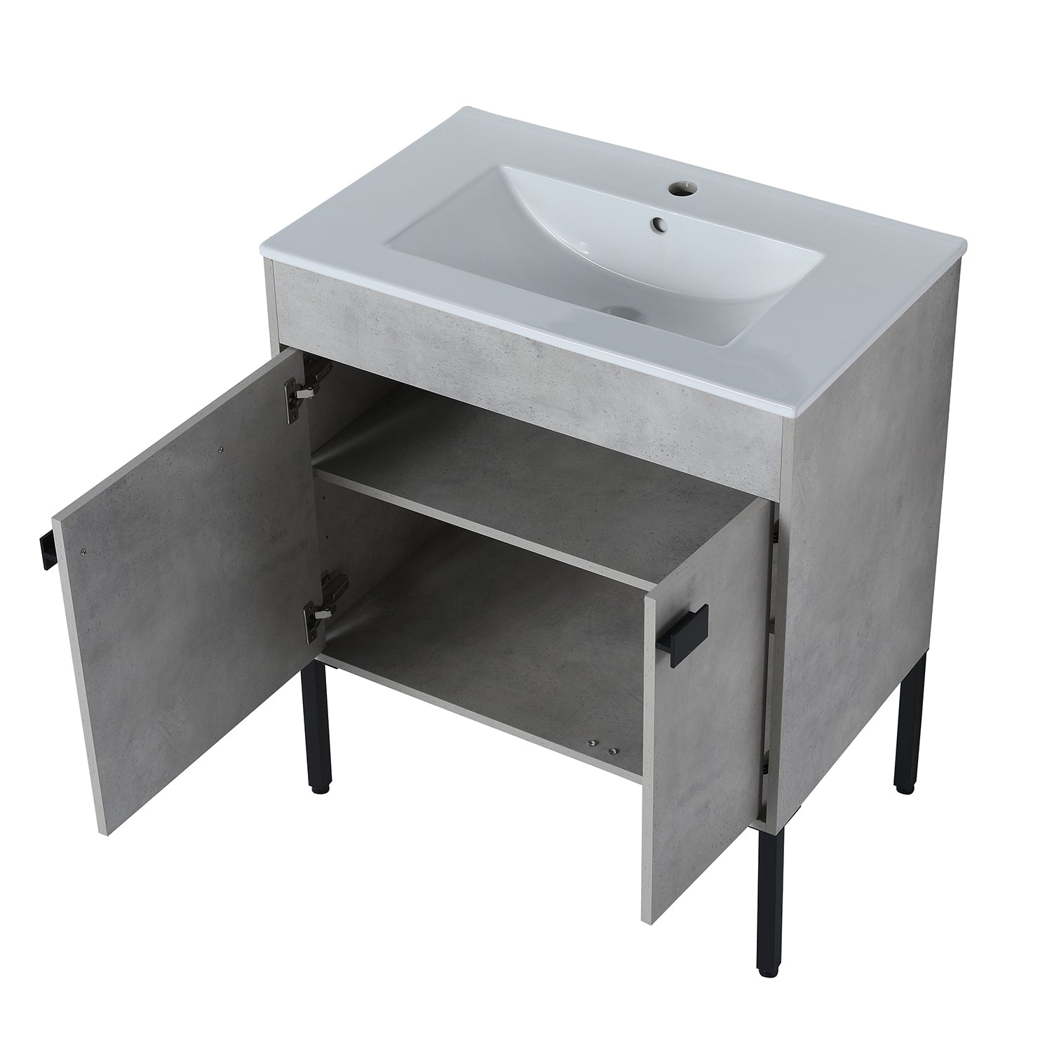 29.9 in. W x 18 in. D x 34 in. H Bath Vanity Set in Cement Grey with Ceramic Vanity Top in White with White Basin
