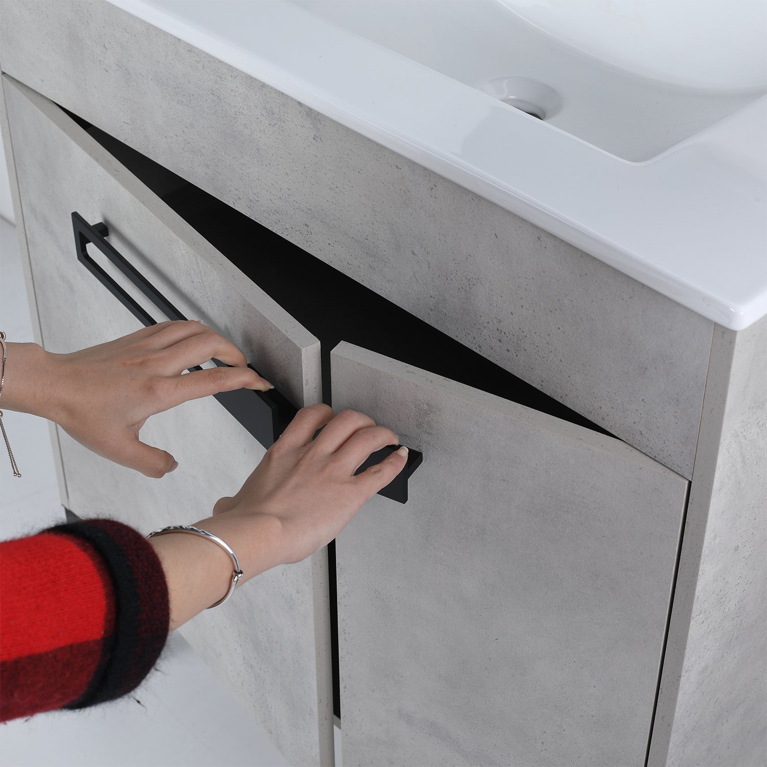 29.9 in. W x 18 in. D x 34 in. H Bath Vanity Set in Cement Grey with Ceramic Vanity Top in White with White Basin
