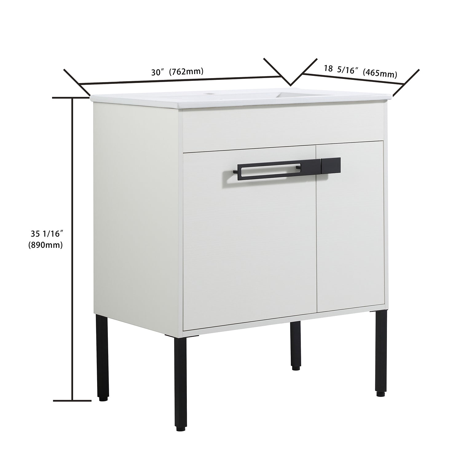 30 in. W x 18 in. D x 35 in. H Bath Vanity Set in White with Cultured Marble Vanity Top in White with White Basin