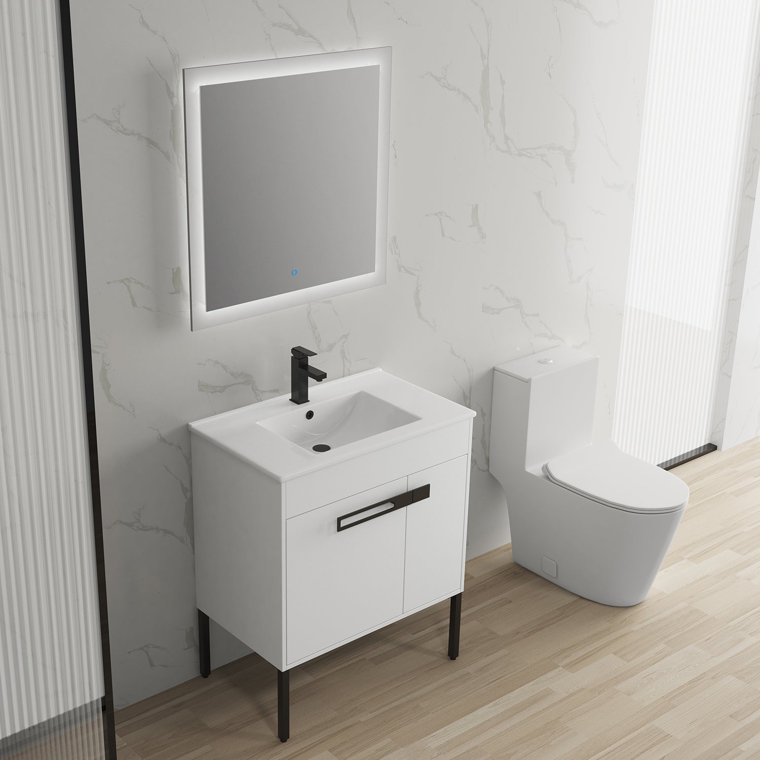 30 in. W x 18 in. D x 35 in. H Bath Vanity Set in White with Cultured Marble Vanity Top in White with White Basin