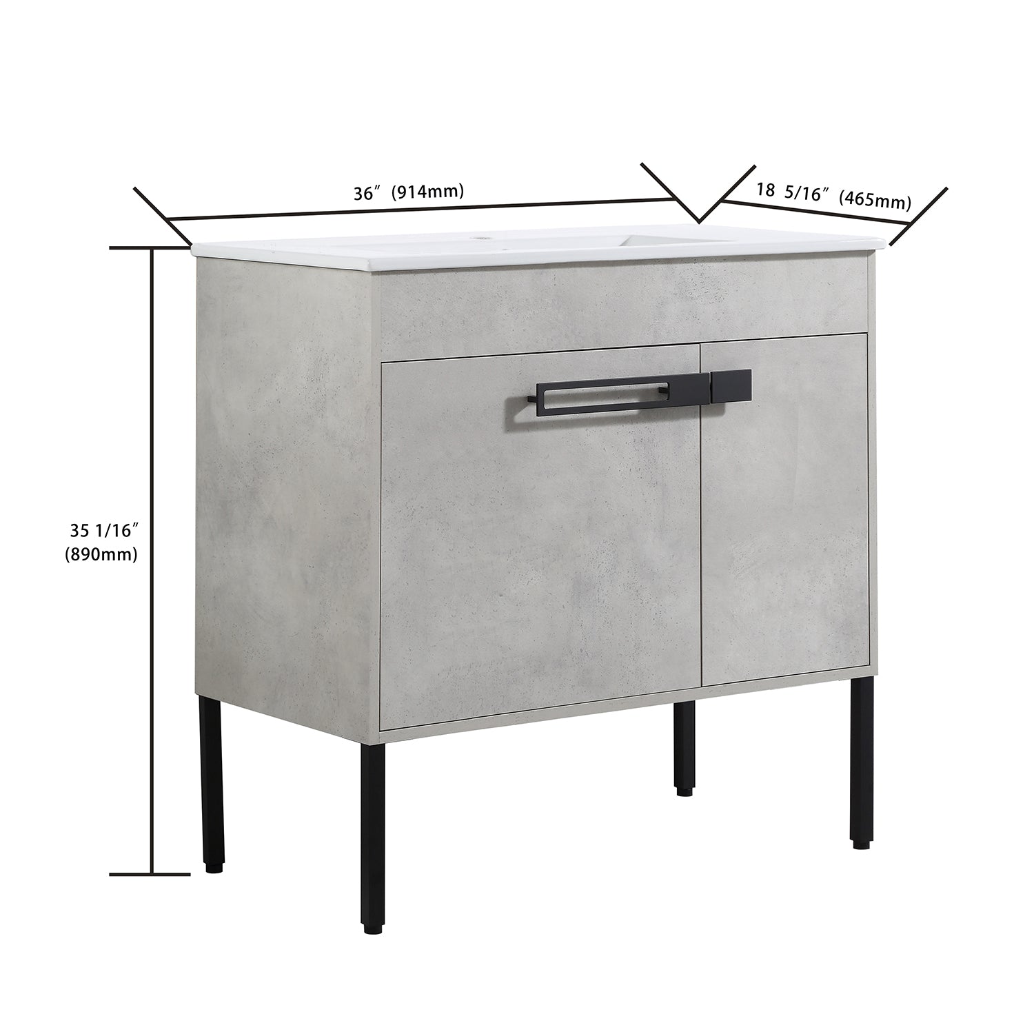 36 in. W x 18 in. D x 35 in. H Bath Vanity Set in Cement Grey with Cultured Marble Vanity Top in White with White Basin