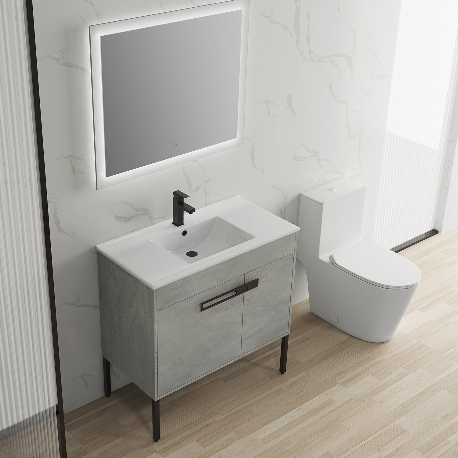 36 in. W x 18 in. D x 35 in. H Bath Vanity Set in Cement Grey with Cultured Marble Vanity Top in White with White Basin