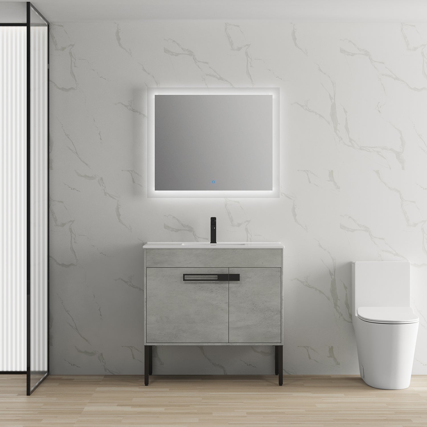 36 in. W x 18 in. D x 35 in. H Bath Vanity Set in Cement Grey with Cultured Marble Vanity Top in White with White Basin