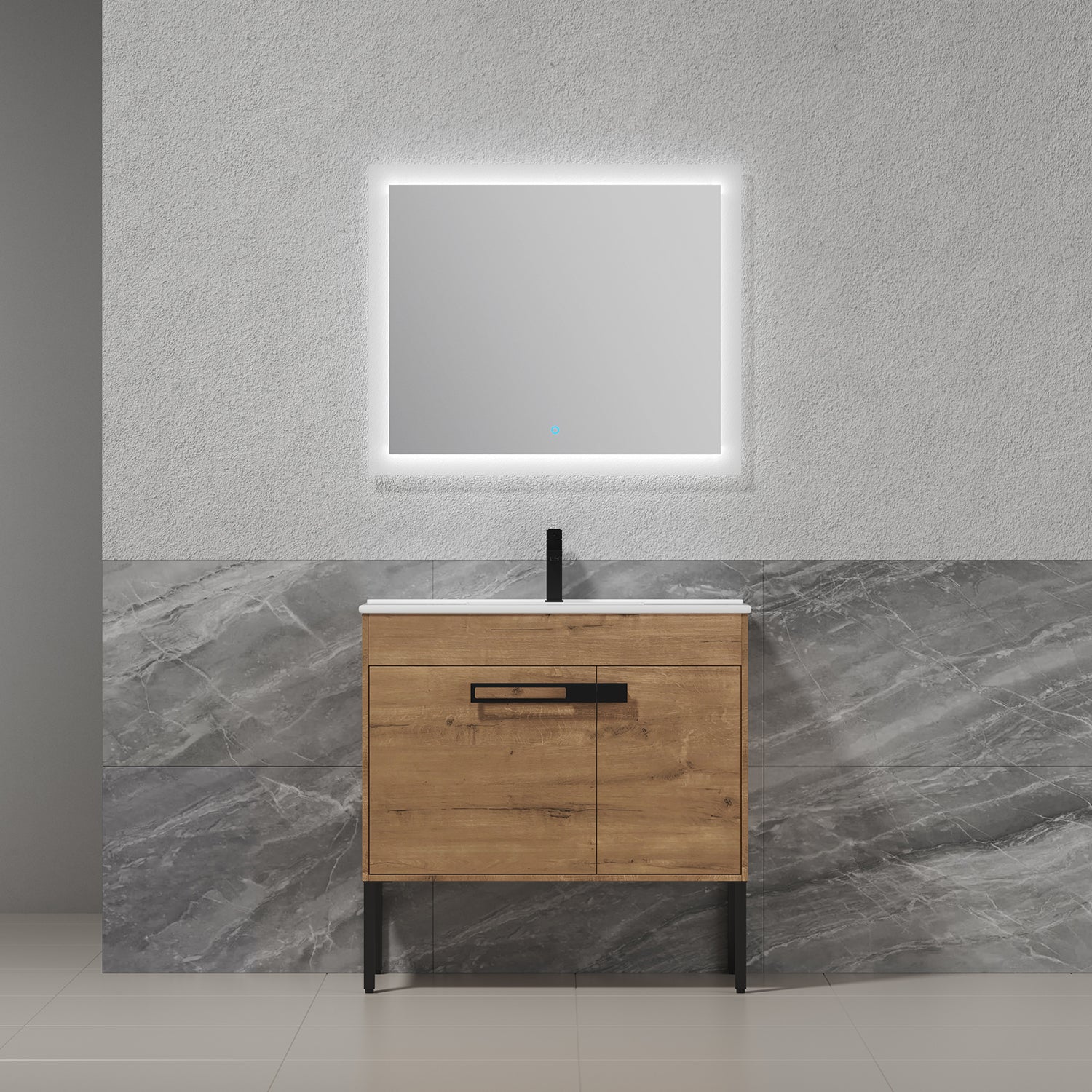 36 in. W x 18 in. D x 35 in. H Bath Vanity Set in Imitative Oak with Cultured Marble Vanity Top in White with White Basin