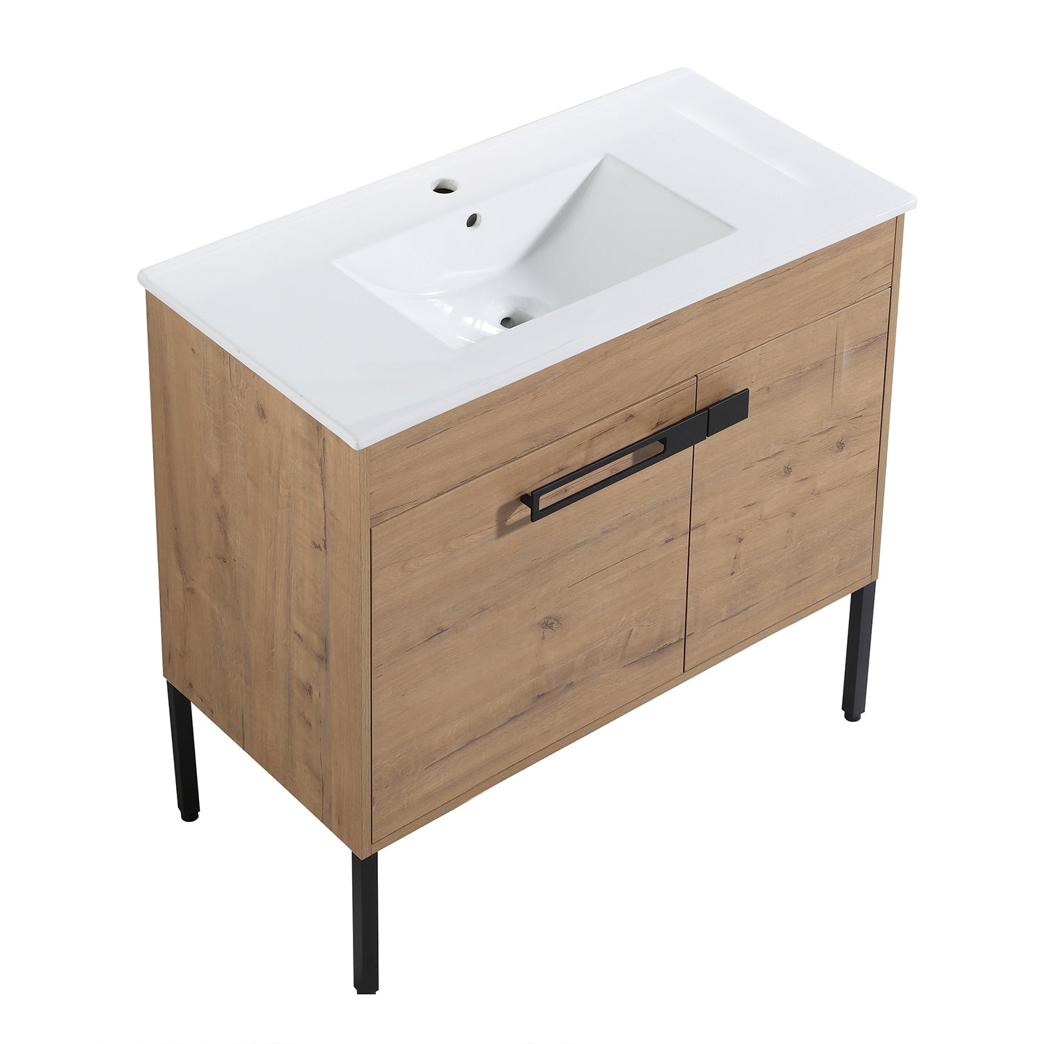 36 in. W x 18 in. D x 35 in. H Bath Vanity Set in Imitative Oak with Cultured Marble Vanity Top in White with White Basin