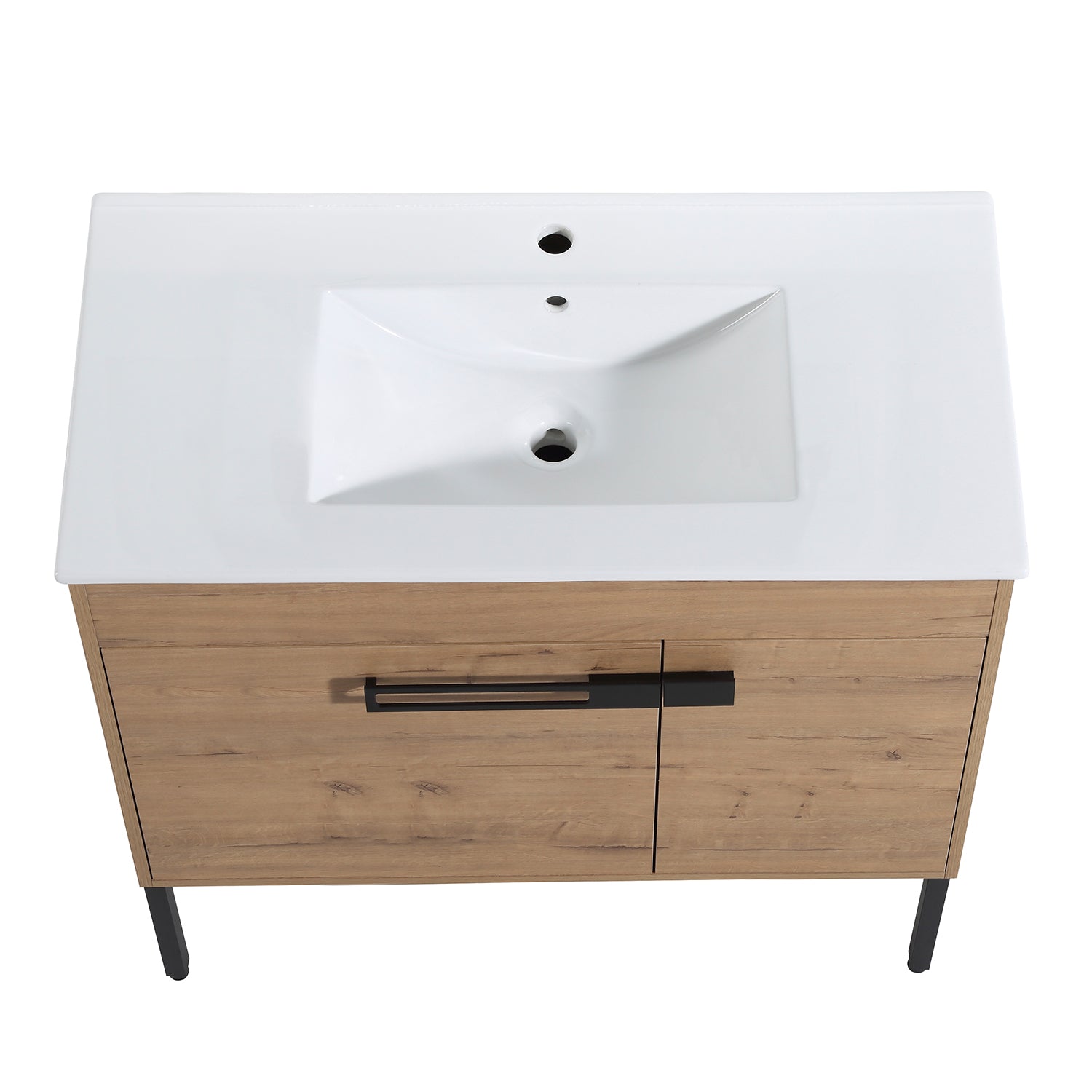 36 in. W x 18 in. D x 35 in. H Bath Vanity Set in Imitative Oak with Cultured Marble Vanity Top in White with White Basin