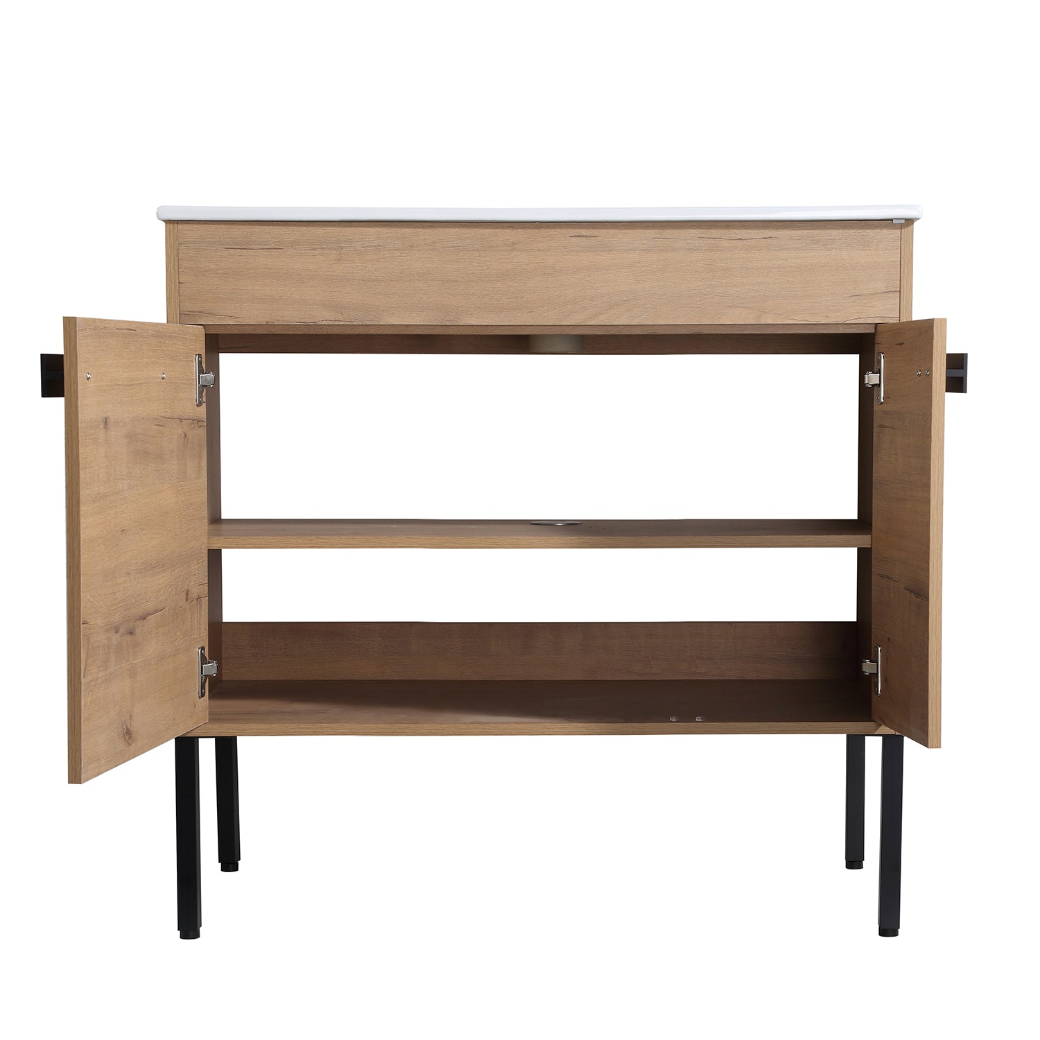 36 in. W x 18 in. D x 35 in. H Bath Vanity Set in Imitative Oak with Cultured Marble Vanity Top in White with White Basin
