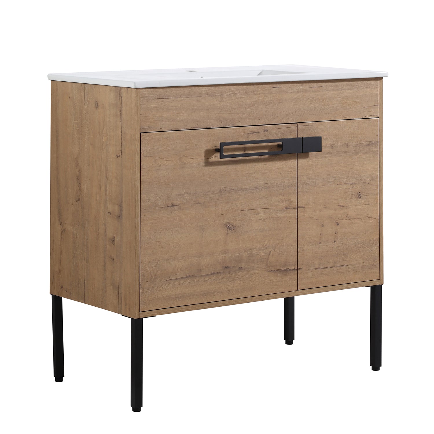36 in. W x 18 in. D x 35 in. H Bath Vanity Set in Imitative Oak with Cultured Marble Vanity Top in White with White Basin