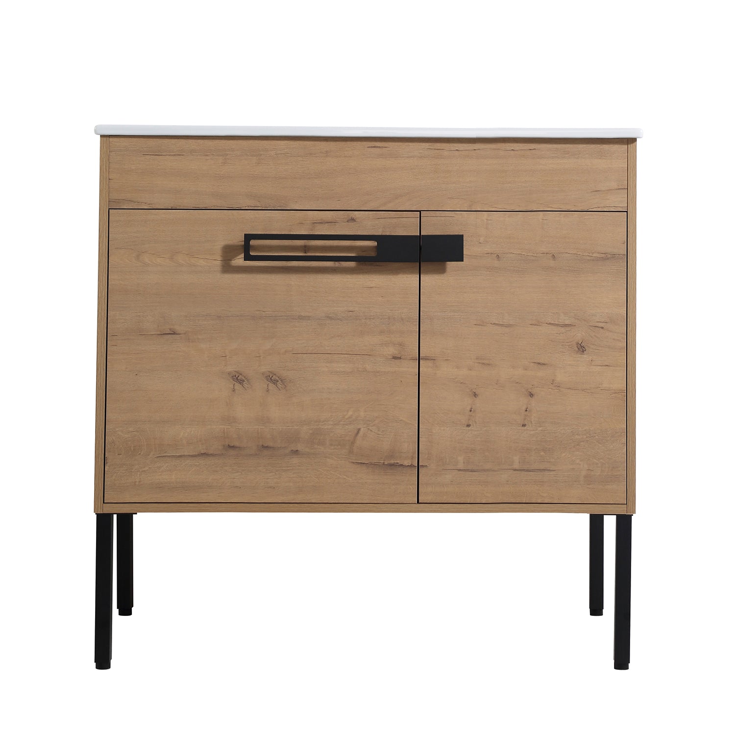 36 in. W x 18 in. D x 35 in. H Bath Vanity Set in Imitative Oak with Cultured Marble Vanity Top in White with White Basin