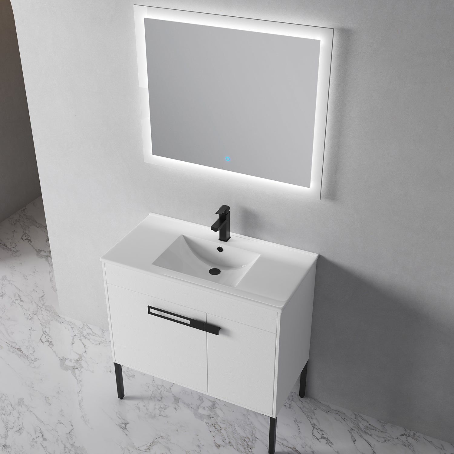 36 in. W x 18 in. D x 35 in. H Bath Vanity Set in White with Cultured Marble Vanity Top in White with White Basin