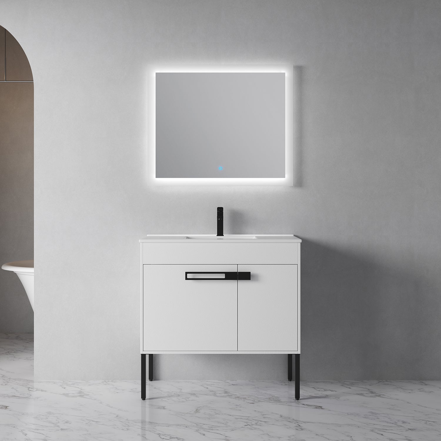 36 in. W x 18 in. D x 35 in. H Bath Vanity Set in White with Cultured Marble Vanity Top in White with White Basin