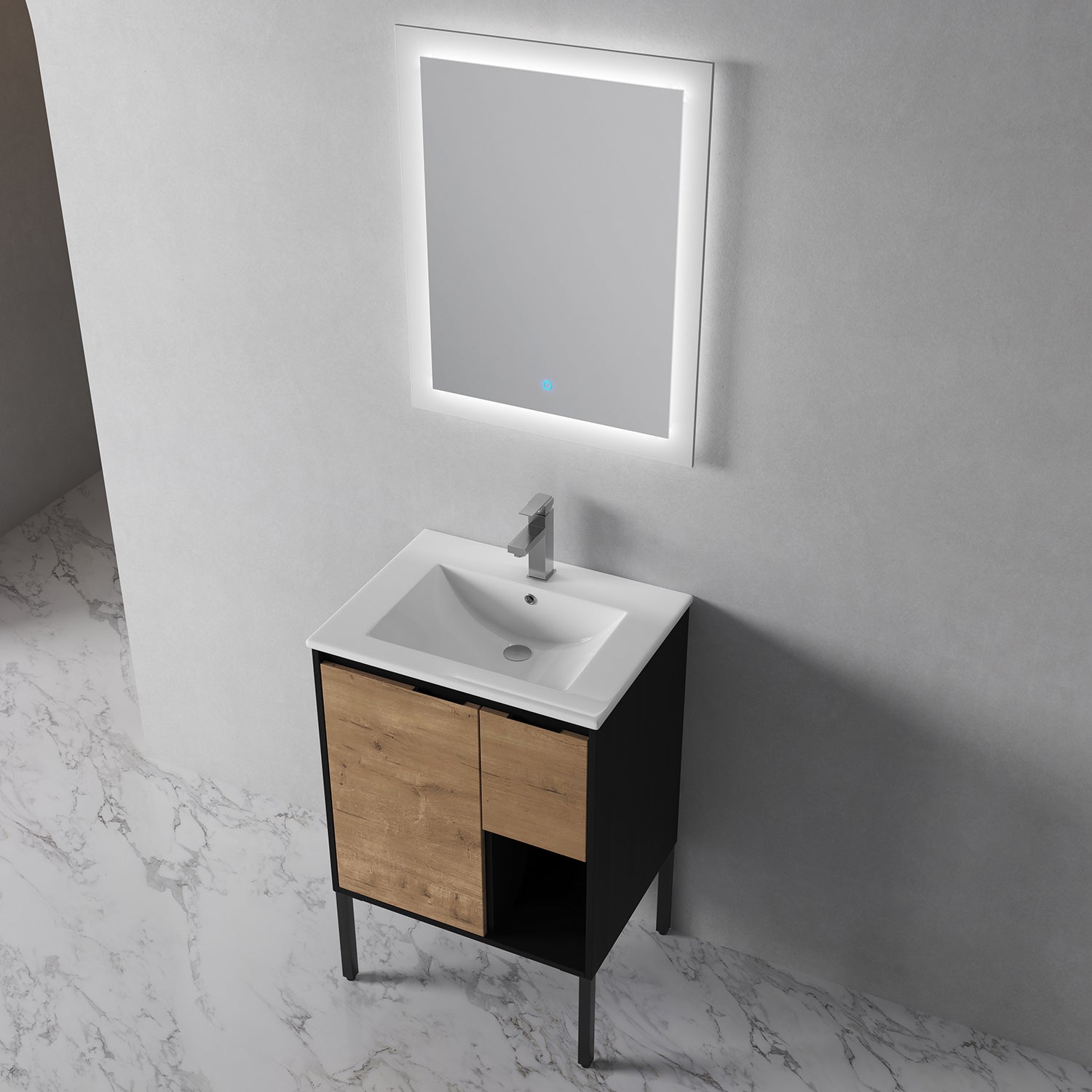 24 in. W x 18 in. D Bath Vanity Set in Imitative Oak with Cultured Marble Vanity Top in White with White Basin