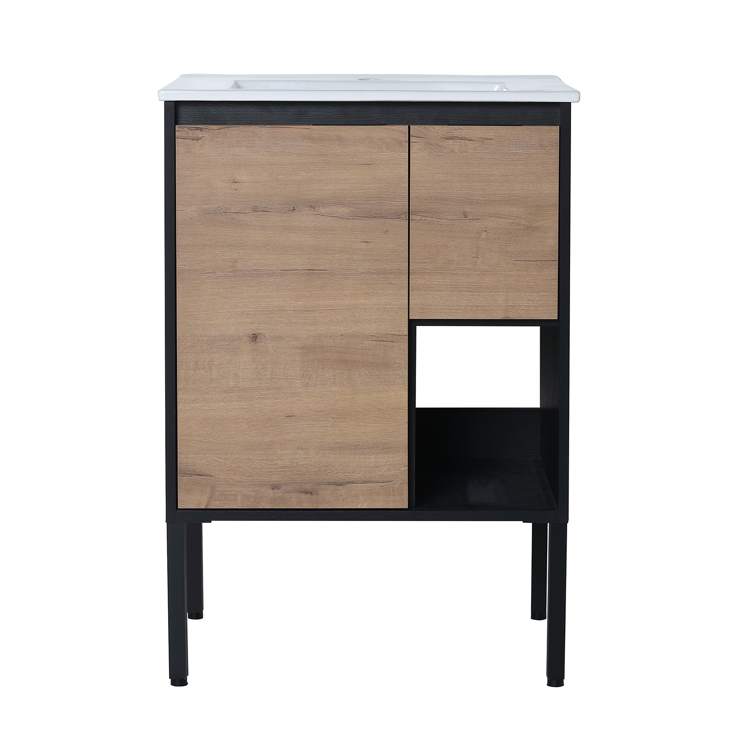 24 in. W x 18 in. D Bath Vanity Set in Imitative Oak with Cultured Marble Vanity Top in White with White Basin