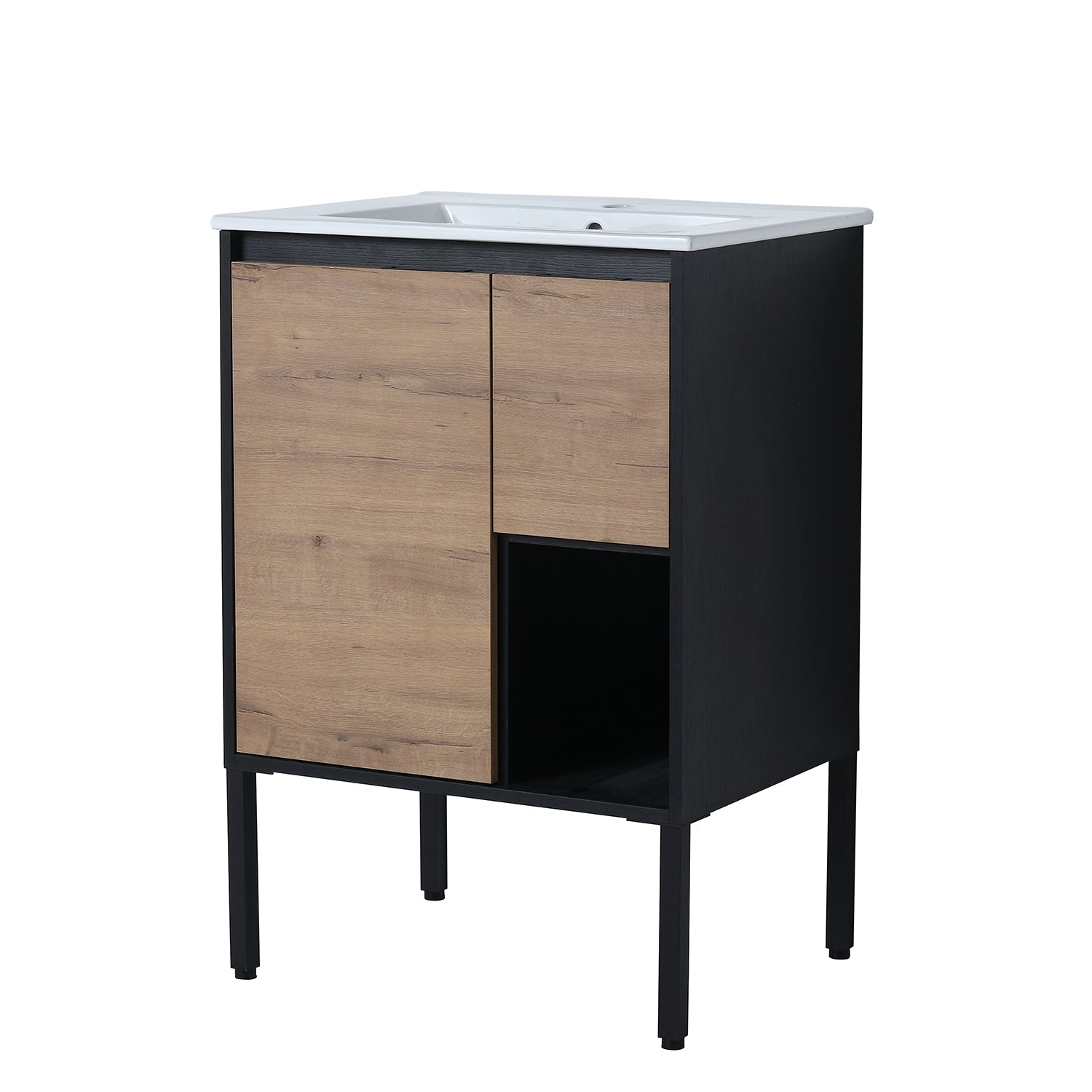 24 in. W x 18 in. D Bath Vanity Set in Imitative Oak with Cultured Marble Vanity Top in White with White Basin
