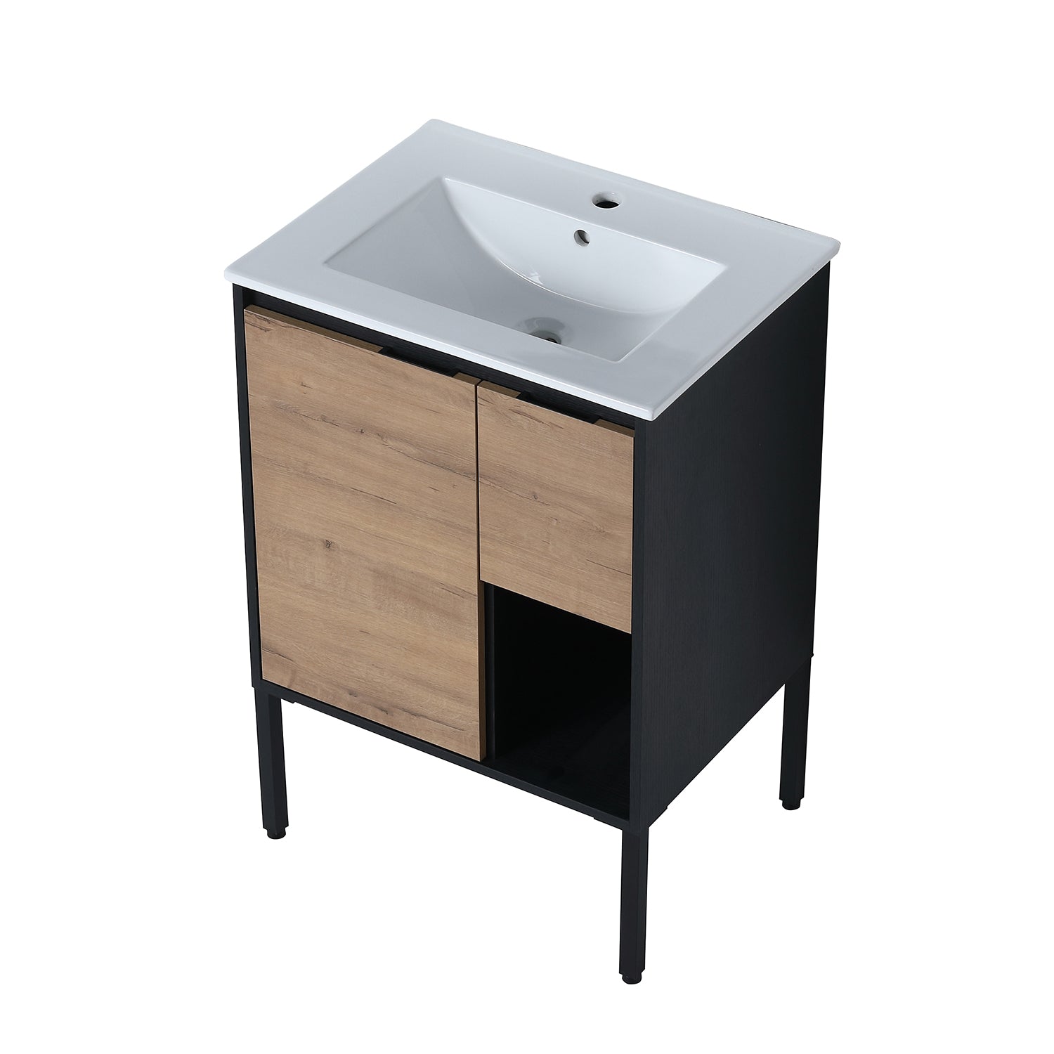 24 in. W x 18 in. D Bath Vanity Set in Imitative Oak with Cultured Marble Vanity Top in White with White Basin