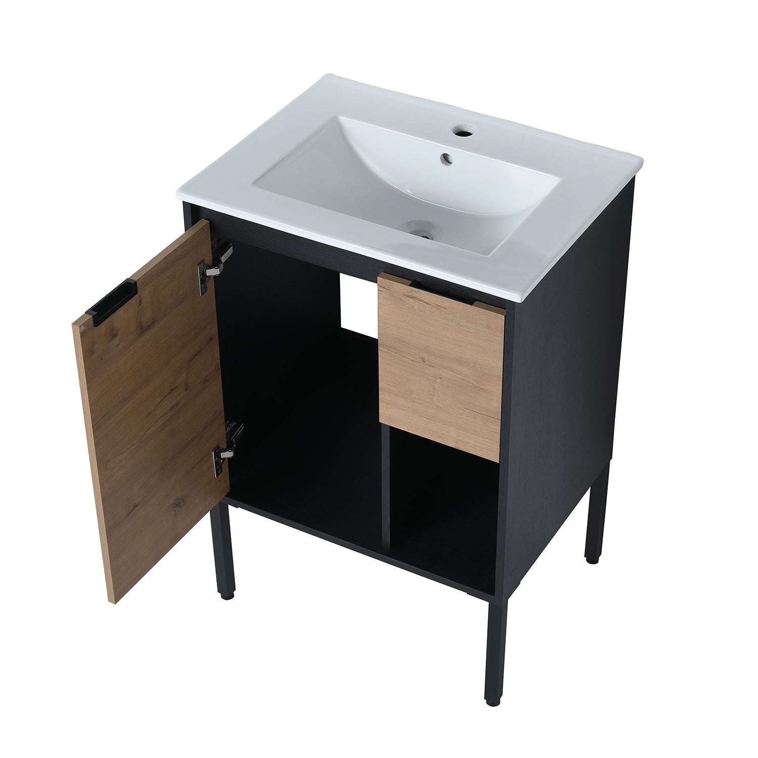 24 in. W x 18 in. D Bath Vanity Set in Imitative Oak with Cultured Marble Vanity Top in White with White Basin