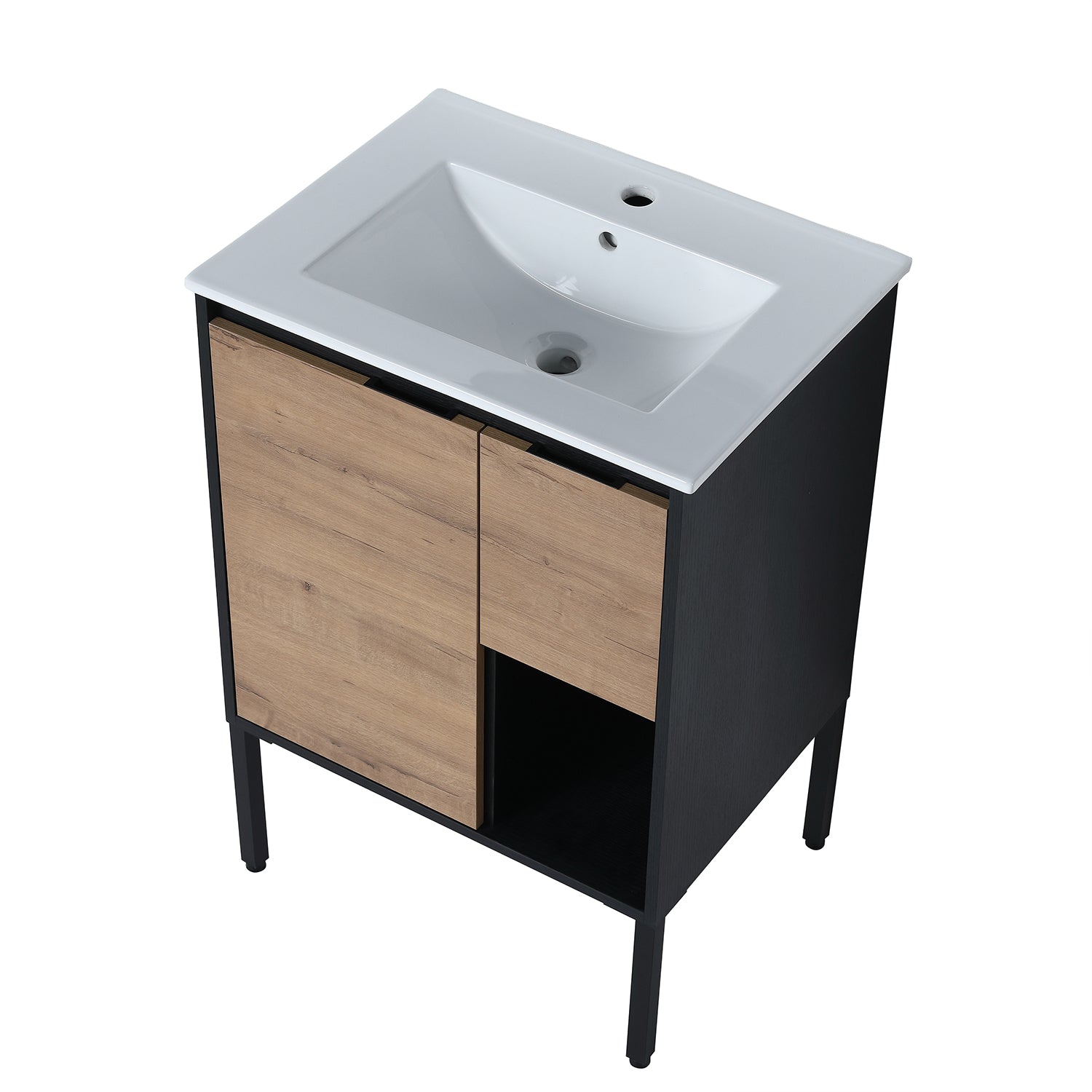 24 in. W x 18 in. D Bath Vanity Set in Imitative Oak with Cultured Marble Vanity Top in White with White Basin