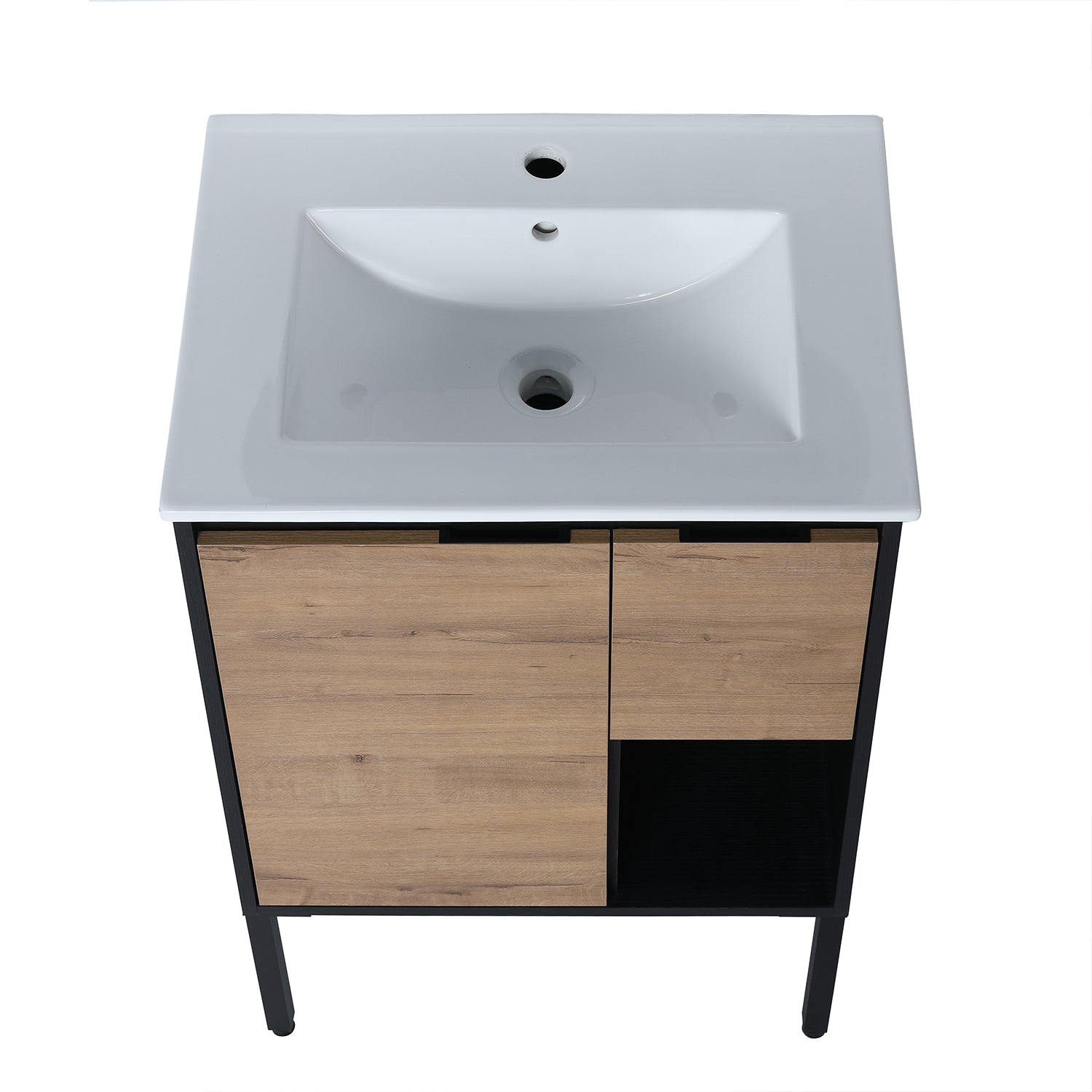 24 in. W x 18 in. D Bath Vanity Set in Imitative Oak with Cultured Marble Vanity Top in White with White Basin