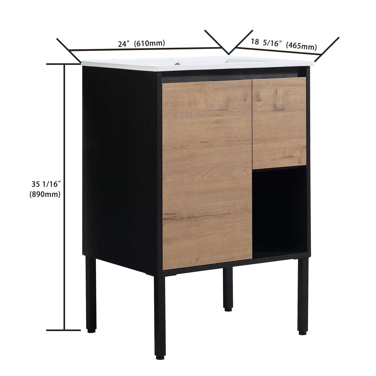 24 in. W x 18 in. D Bath Vanity Set in Imitative Oak with Cultured Marble Vanity Top in White with White Basin