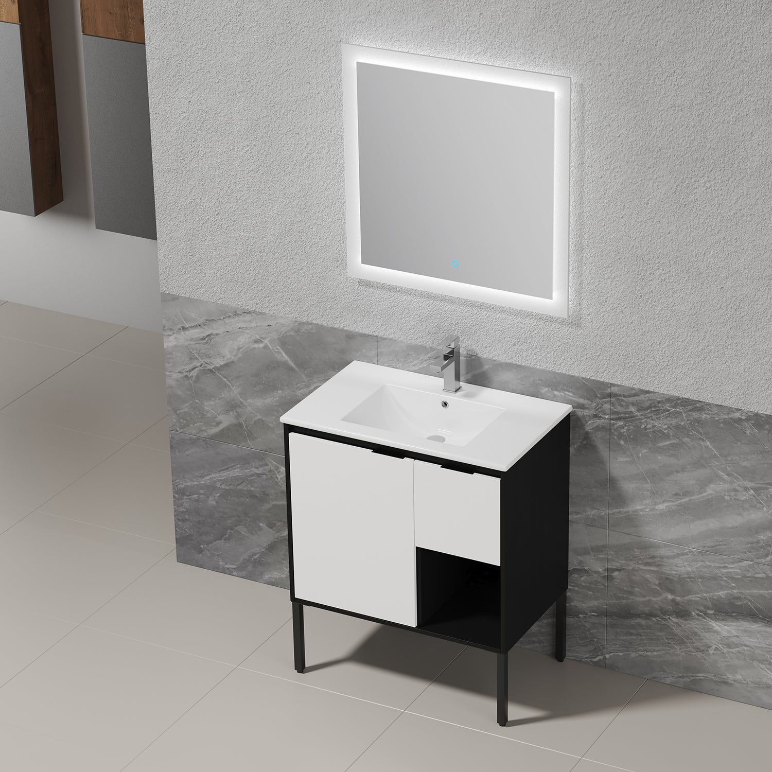 30 in. W x 18 in. D Bath Vanity Set in White with Cultured Marble Vanity Top in White with White Basin