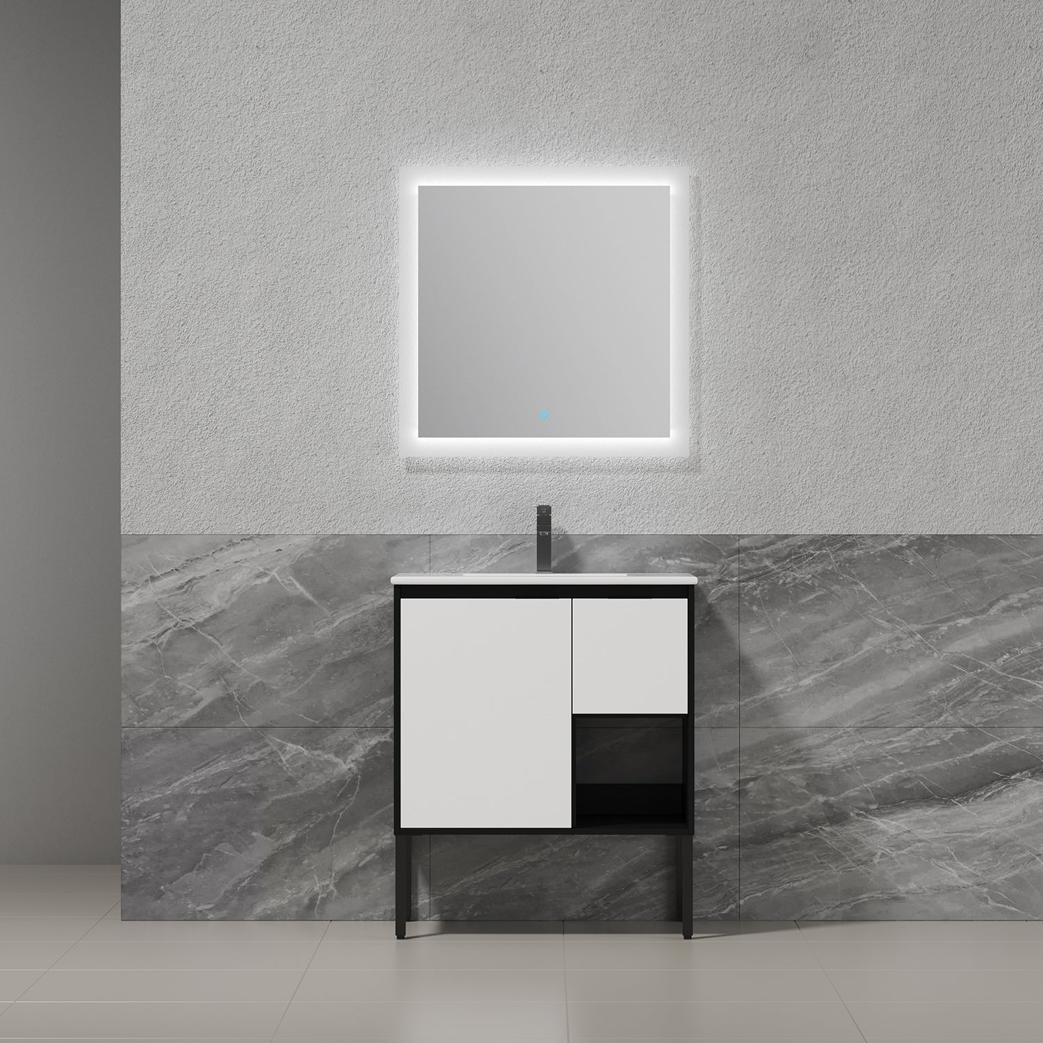 30 in. W x 18 in. D Bath Vanity Set in White with Cultured Marble Vanity Top in White with White Basin