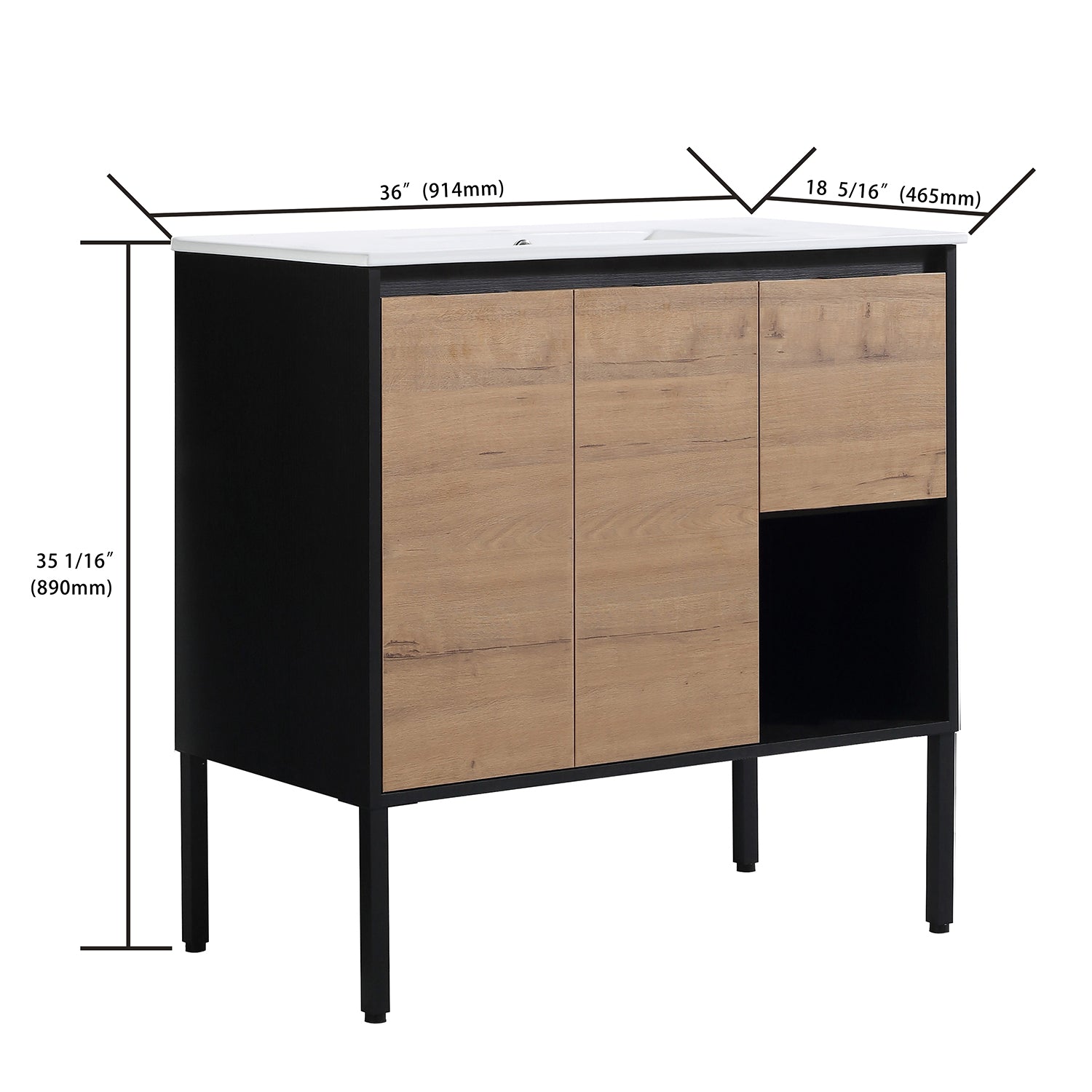 36 in. W x 18 in. D Bath Vanity Set in Imitative Oak with Cultured Marble Vanity Top in White with White Basin