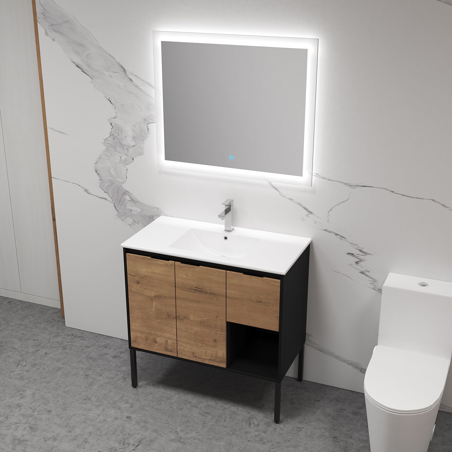 36 in. W x 18 in. D Bath Vanity Set in Imitative Oak with Cultured Marble Vanity Top in White with White Basin