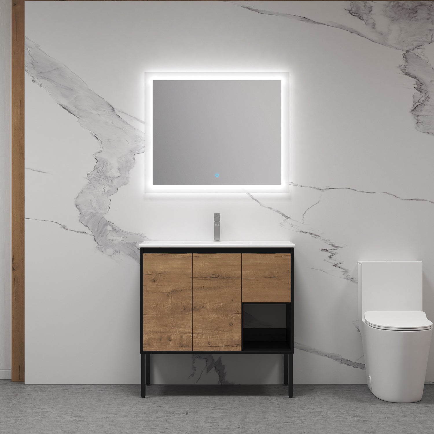 36 in. W x 18 in. D Bath Vanity Set in Imitative Oak with Cultured Marble Vanity Top in White with White Basin