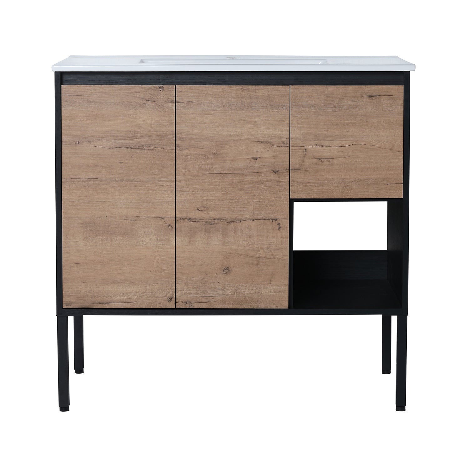 36 in. W x 18 in. D Bath Vanity Set in Imitative Oak with Cultured Marble Vanity Top in White with White Basin