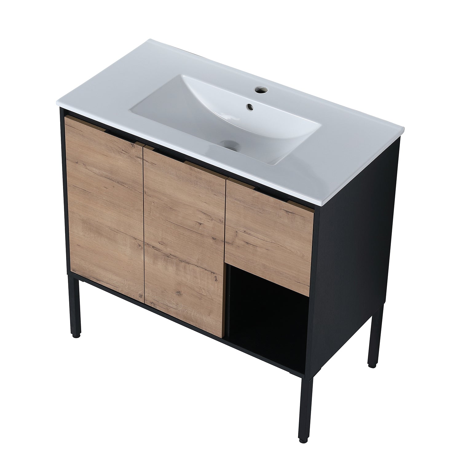 36 in. W x 18 in. D Bath Vanity Set in Imitative Oak with Cultured Marble Vanity Top in White with White Basin