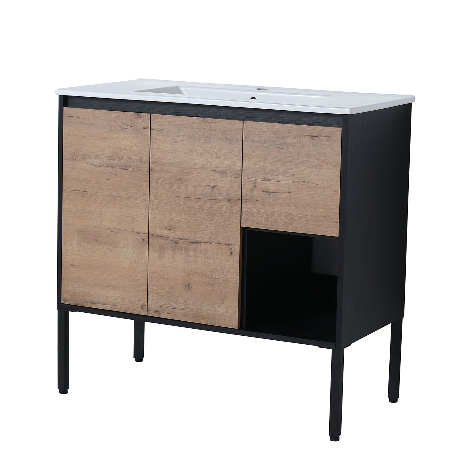36 in. W x 18 in. D Bath Vanity Set in Imitative Oak with Cultured Marble Vanity Top in White with White Basin