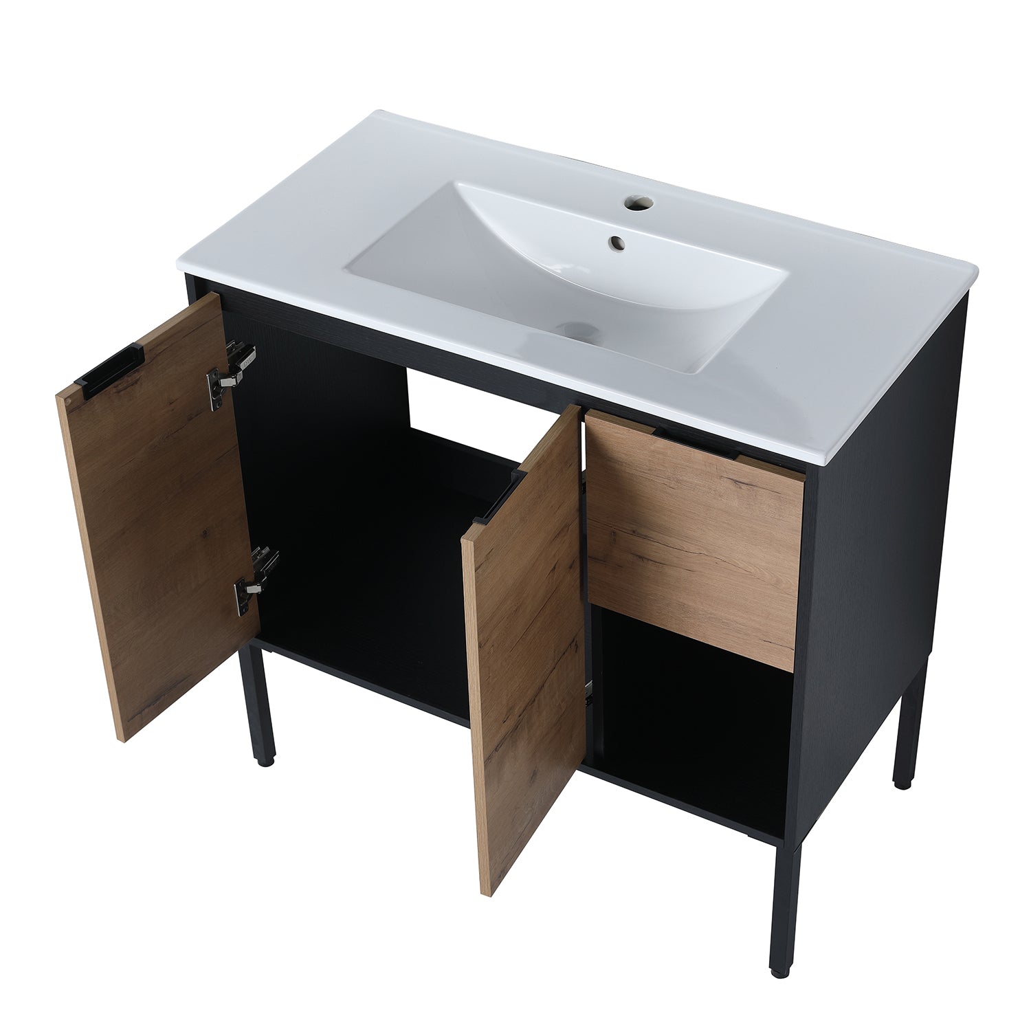36 in. W x 18 in. D Bath Vanity Set in Imitative Oak with Cultured Marble Vanity Top in White with White Basin