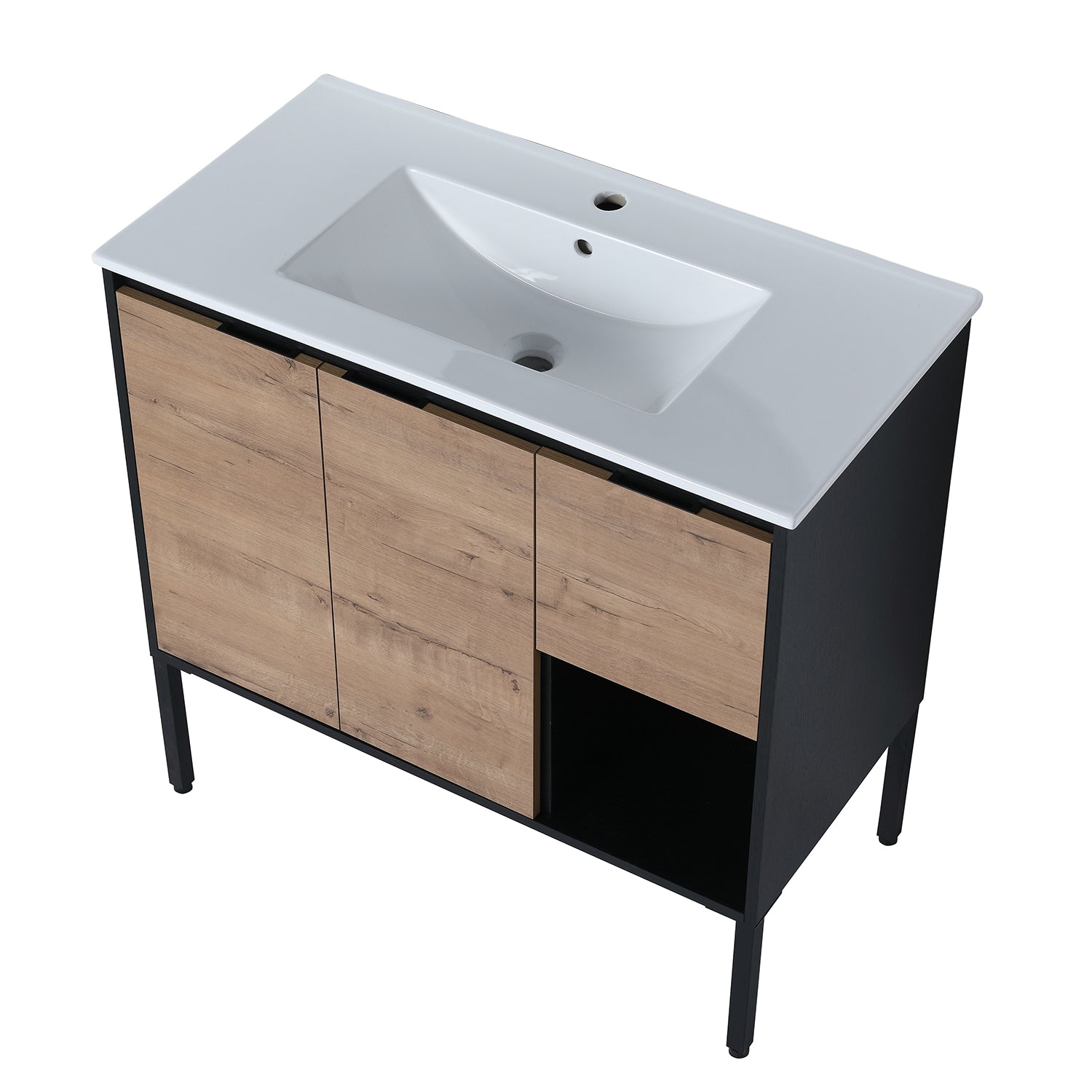 36 in. W x 18 in. D Bath Vanity Set in Imitative Oak with Cultured Marble Vanity Top in White with White Basin