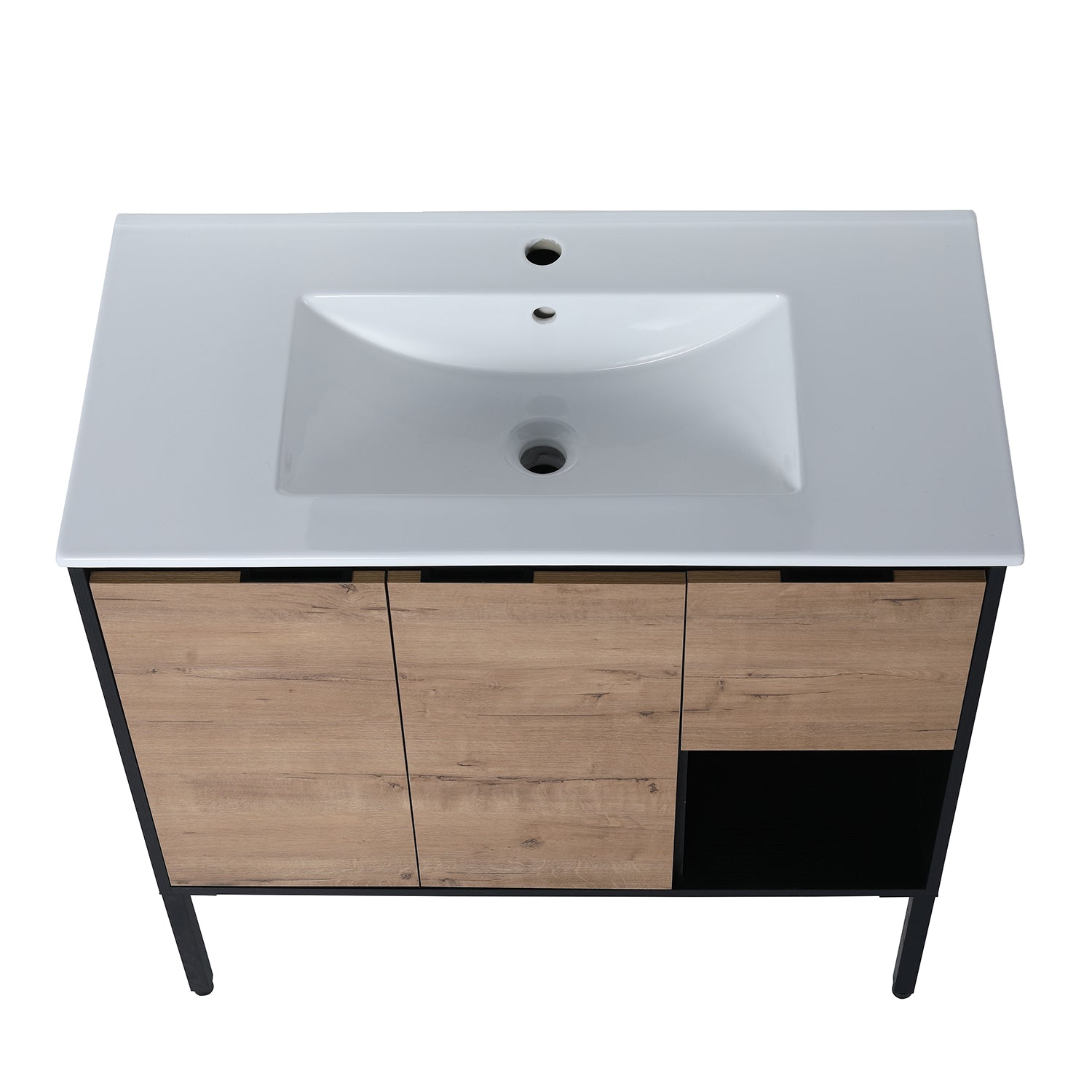 36 in. W x 18 in. D Bath Vanity Set in Imitative Oak with Cultured Marble Vanity Top in White with White Basin