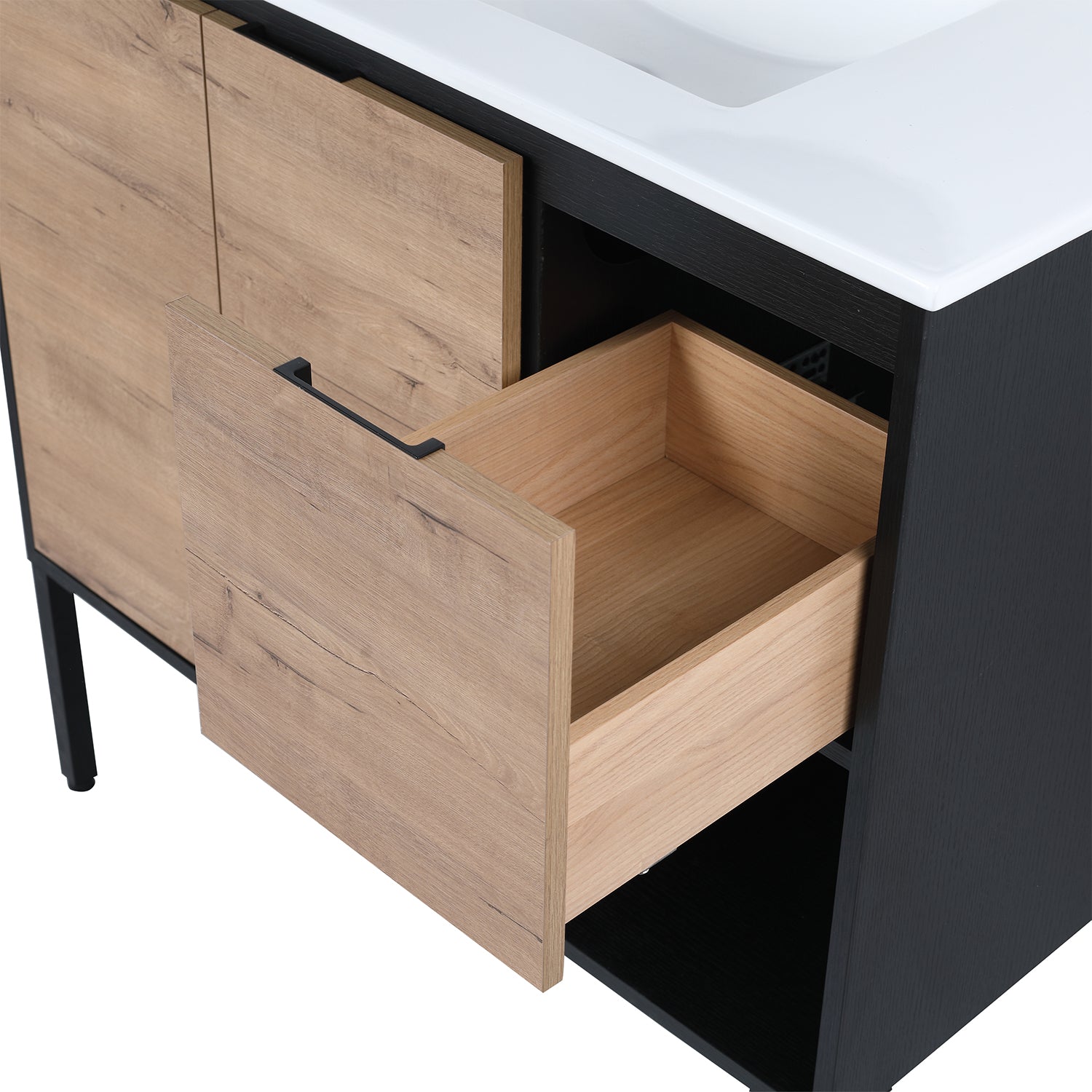 36 in. W x 18 in. D Bath Vanity Set in Imitative Oak with Cultured Marble Vanity Top in White with White Basin