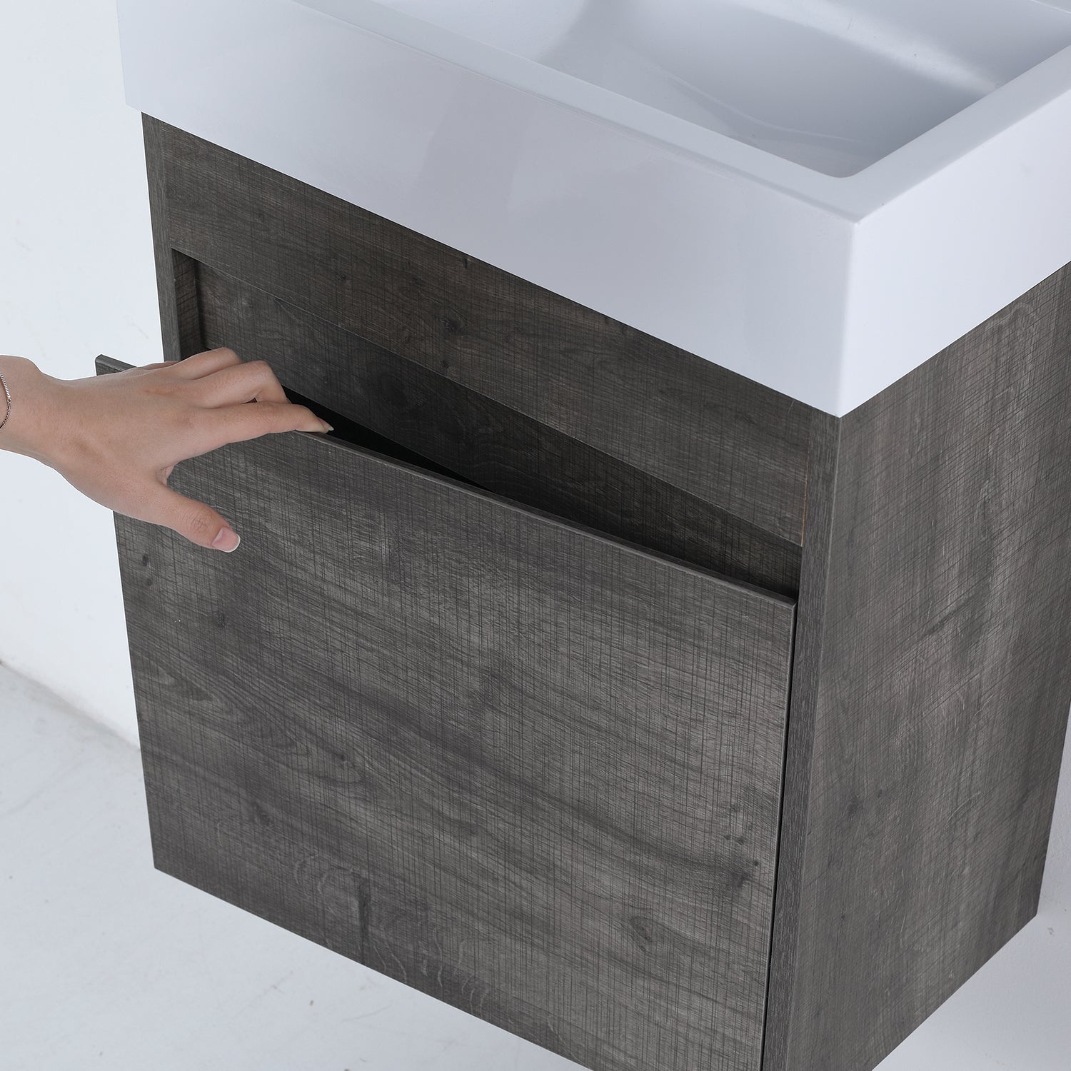 18 in. W x 10 in. D x 23 in. H Bath Vanity Set in Grey Oak with Cultured Marble Vanity Top in White with White Basin