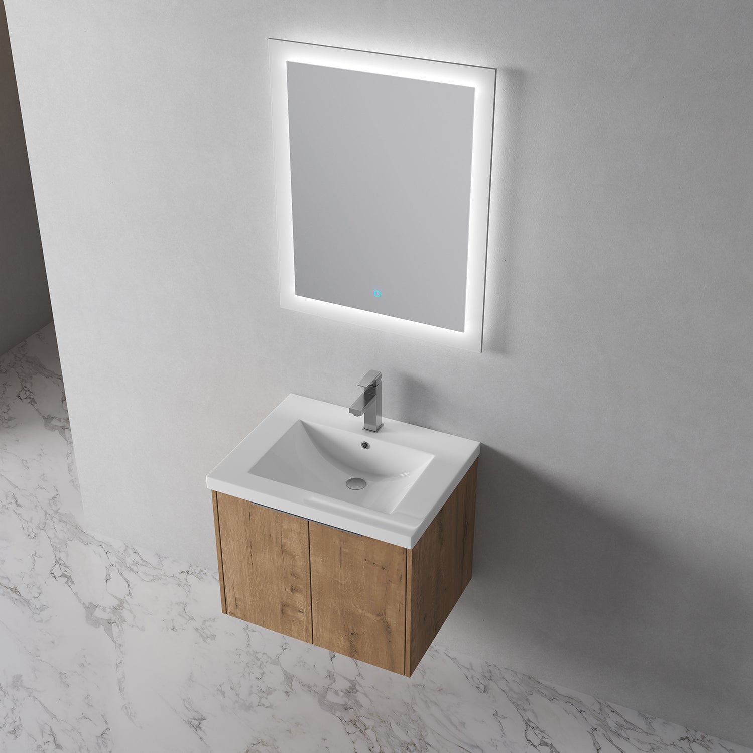 24 in. W x 18 in. D x 20 in. H Bath Vanity Set in Imitative Oak with Cultured Marble Vanity Top in White with White Basin