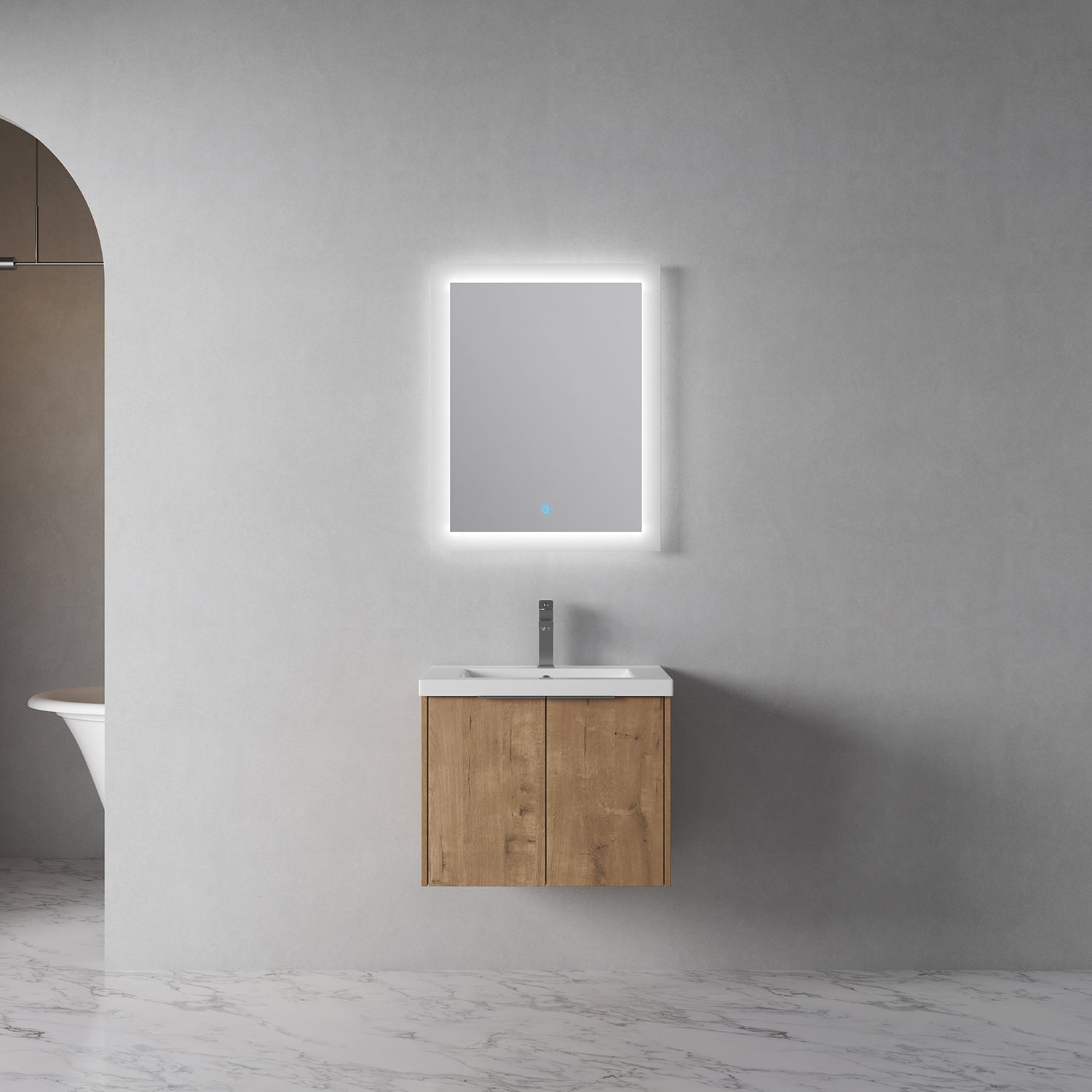 24 in. W x 18 in. D x 20 in. H Bath Vanity Set in Imitative Oak with Cultured Marble Vanity Top in White with White Basin
