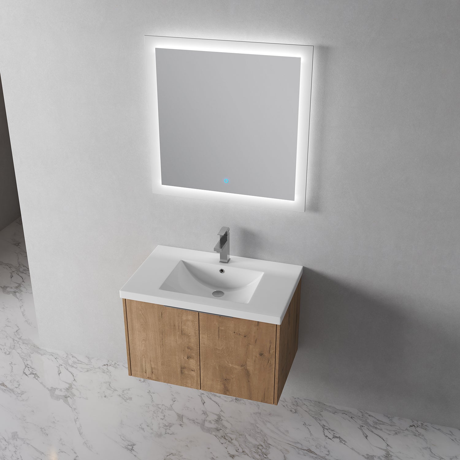 30 in. W x 18 in. D x 20 in. H Bath Vanity Set in Imitative Oak with Cultured Marble Vanity Top in White with White Basin