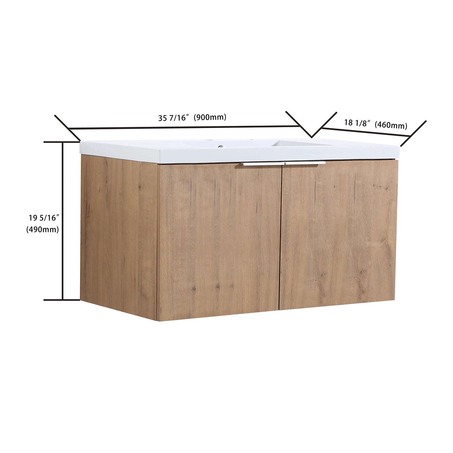 36 in. W x 18 in. D x 20 in. H Bath Vanity Set in Imitative Oak with Cultured Marble Vanity Top in White with White Basin
