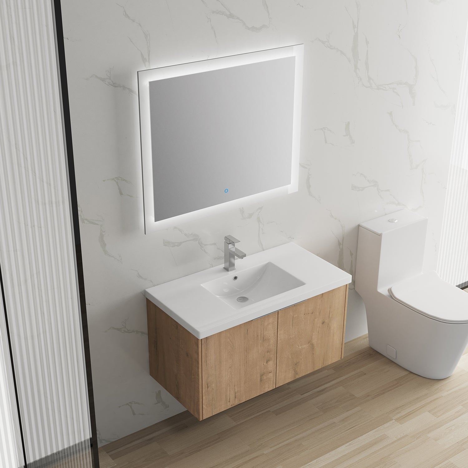 36 in. W x 18 in. D x 20 in. H Bath Vanity Set in Imitative Oak with Cultured Marble Vanity Top in White with White Basin