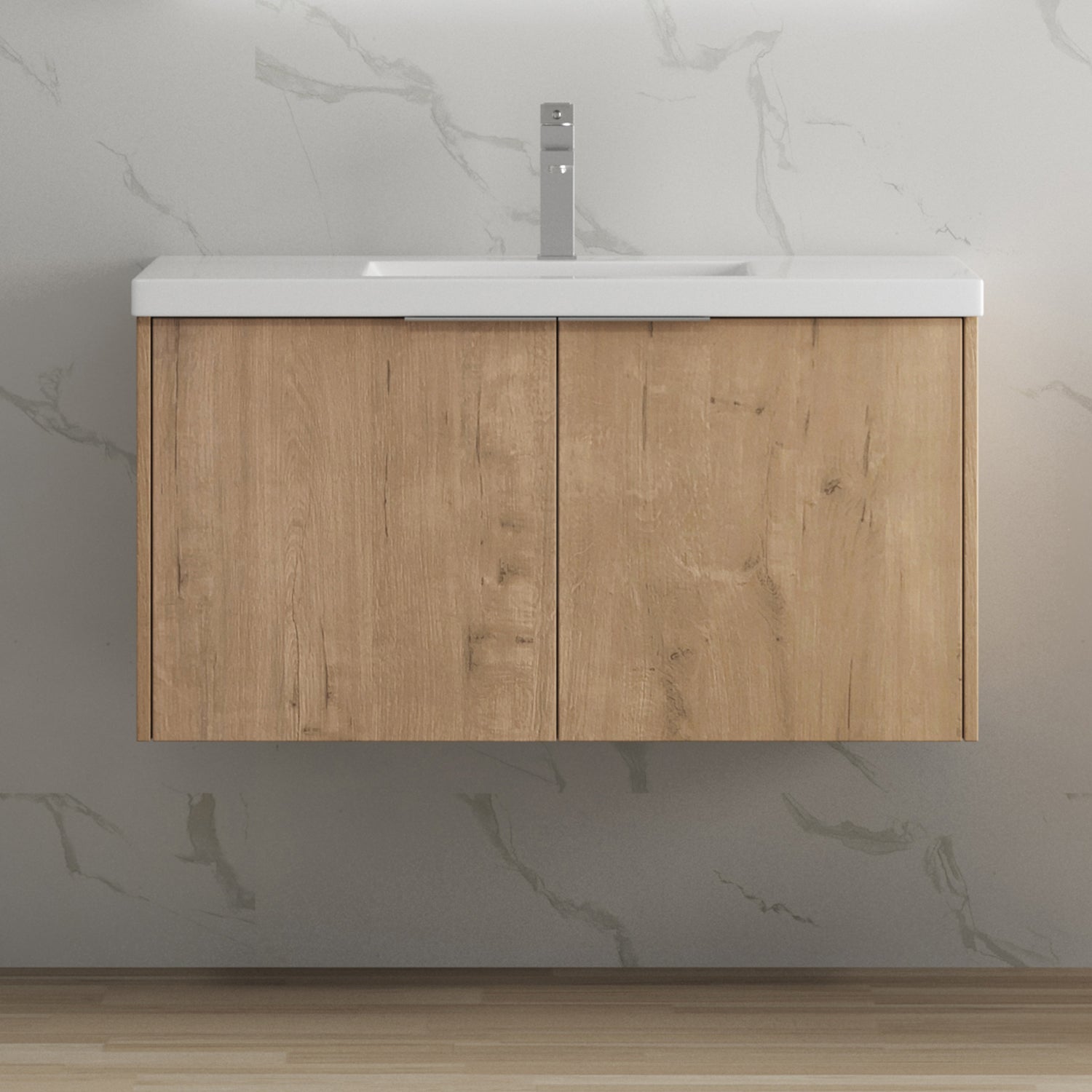 36 in. W x 18 in. D x 20 in. H Bath Vanity Set in Imitative Oak with Cultured Marble Vanity Top in White with White Basin