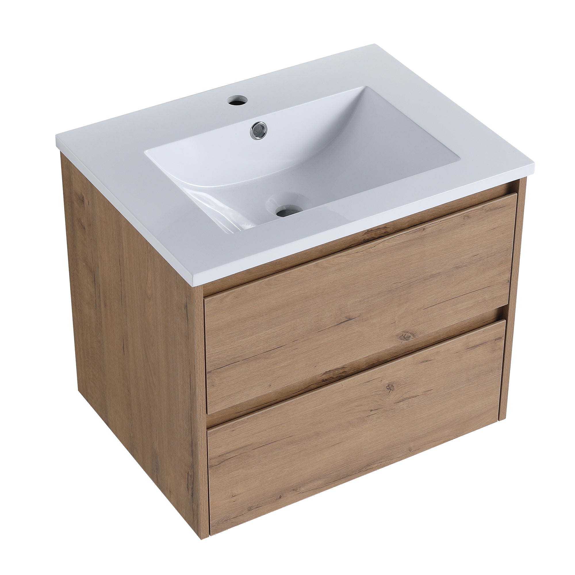 24 in. Plywood Wall-Mounted Bathroom Vanity Set with Culture Marble Sink and Soft-close Drawers